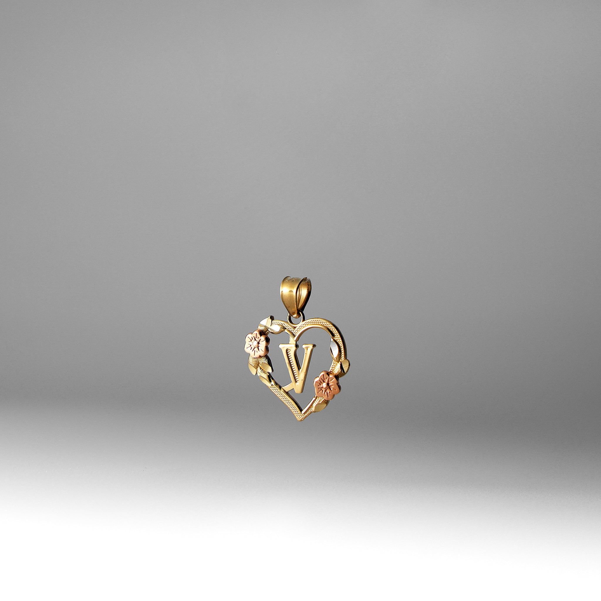 Gold Heart Initial V Pendant | A-Z Pendants - Charlie & Co. Jewelry