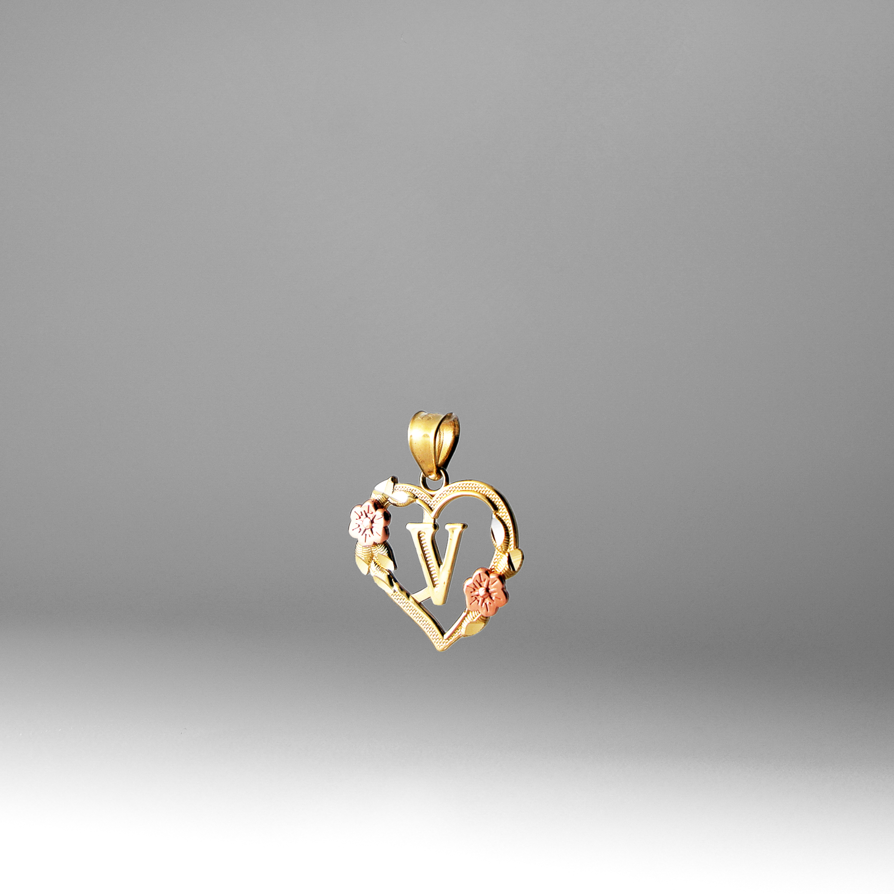 Gold Heart Initial V Pendant | A-Z Pendants