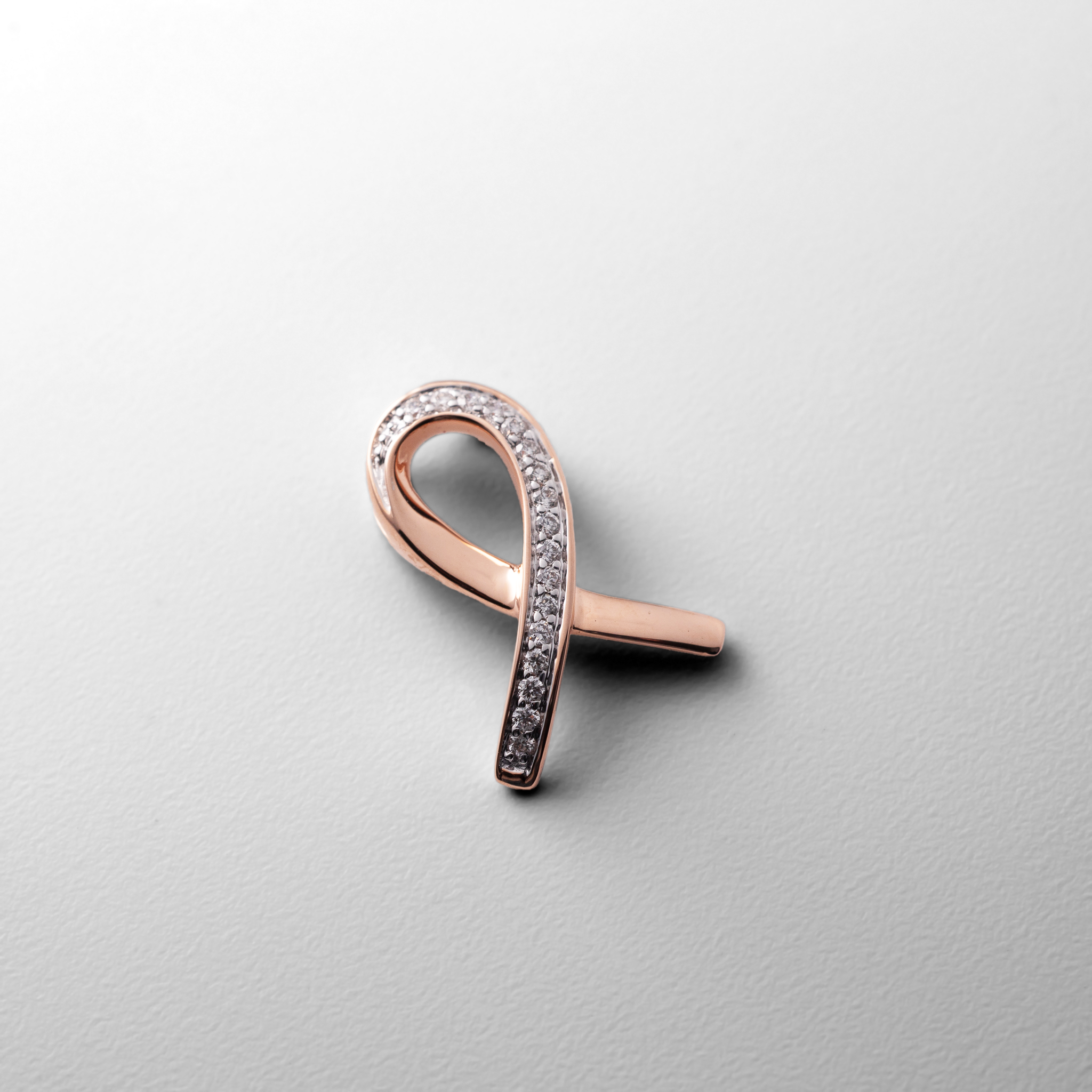 Rose 14K Gold Diamond Awareness Ribbon Pendant