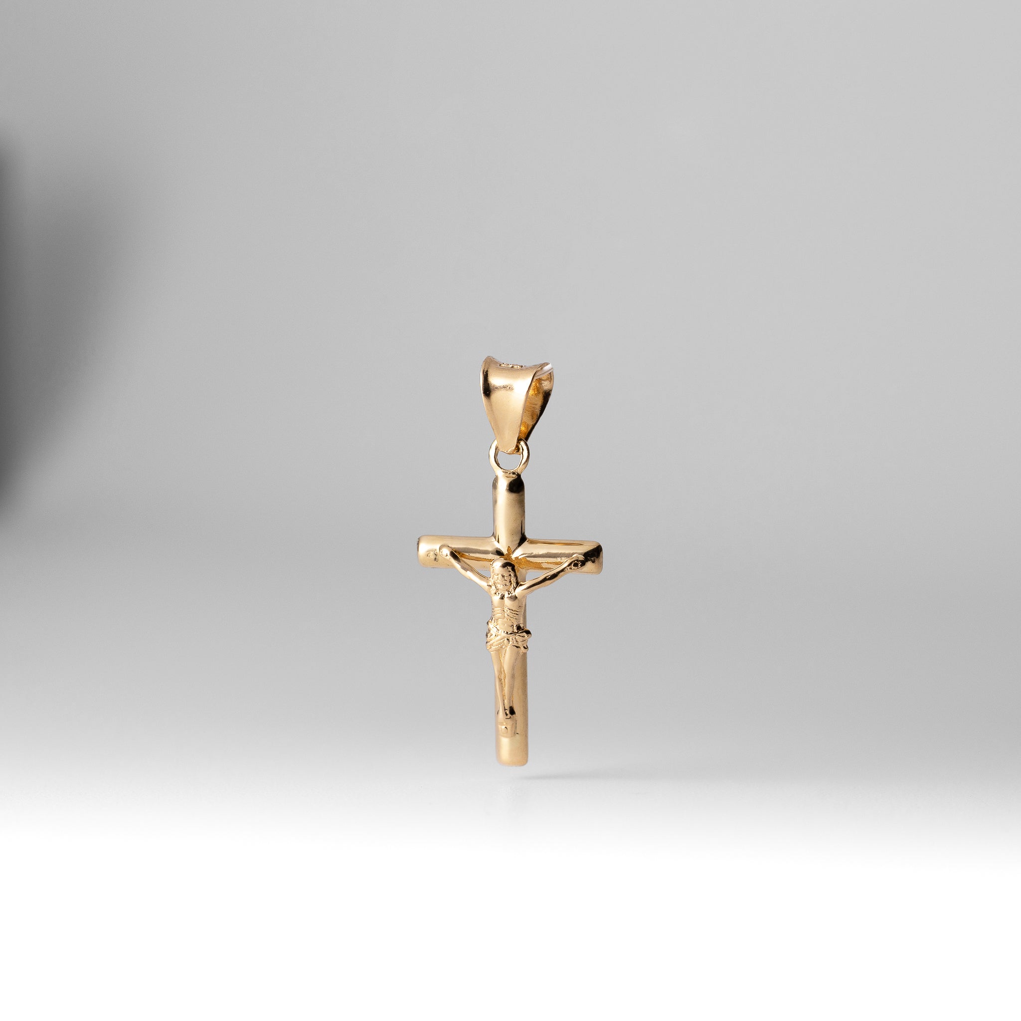 14K Gold Crucifix Small Tube Cross Pendant - Model 841