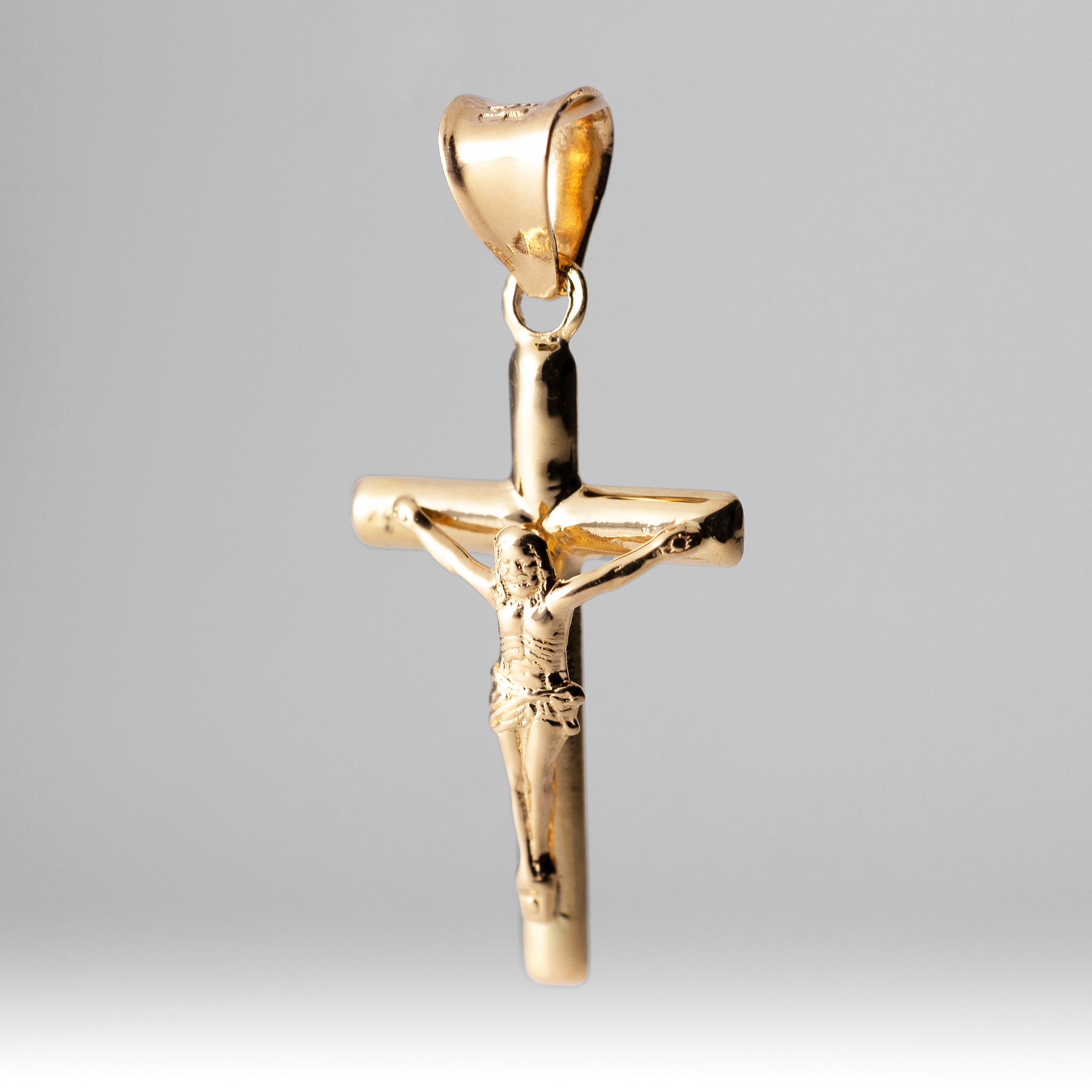 14K Gold Crucifix Small Tube Cross Pendant - Model 841