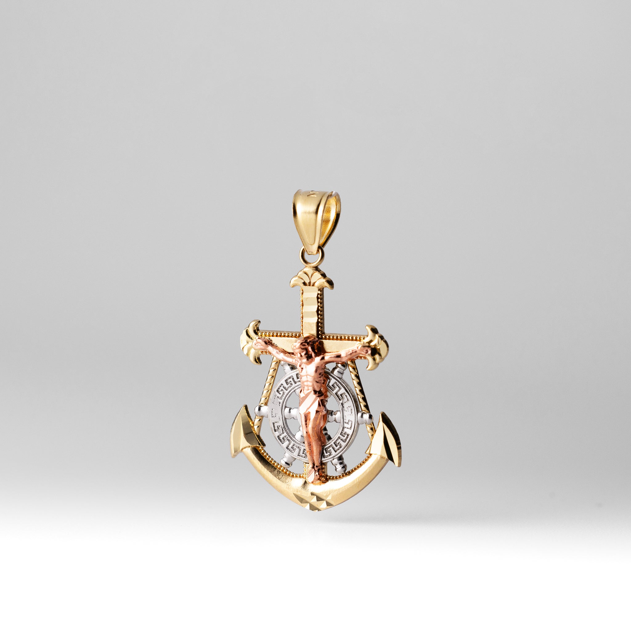 14K Gold Medium Mariner Crucifix Anchor Pendant - Model 0112