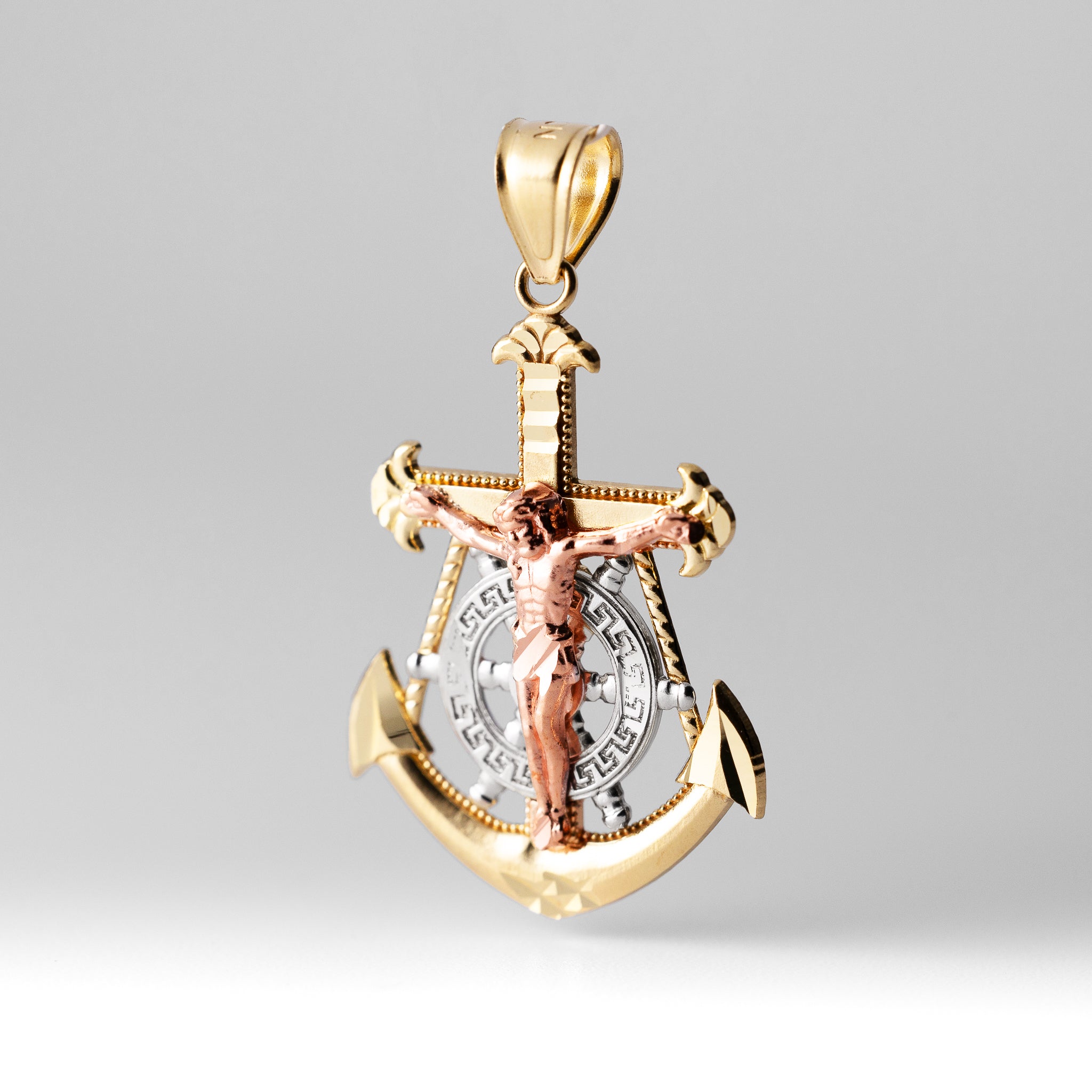 14K Gold Medium Mariner Crucifix Anchor Pendant - Model 0112