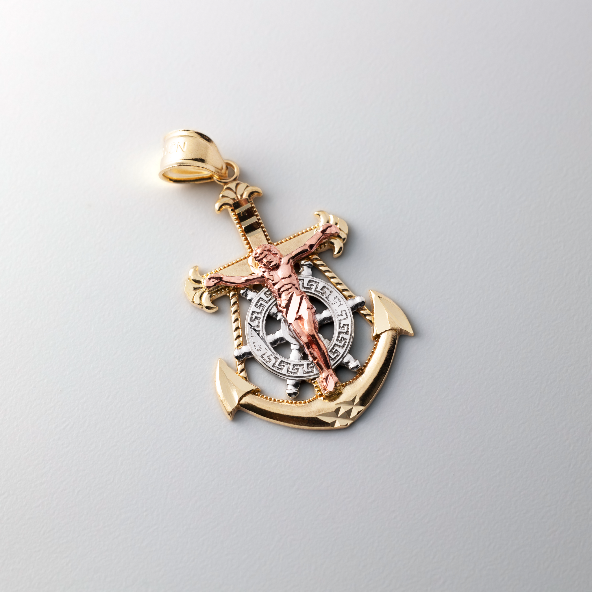14K Gold Medium Mariner Crucifix Anchor Pendant - Model 0112