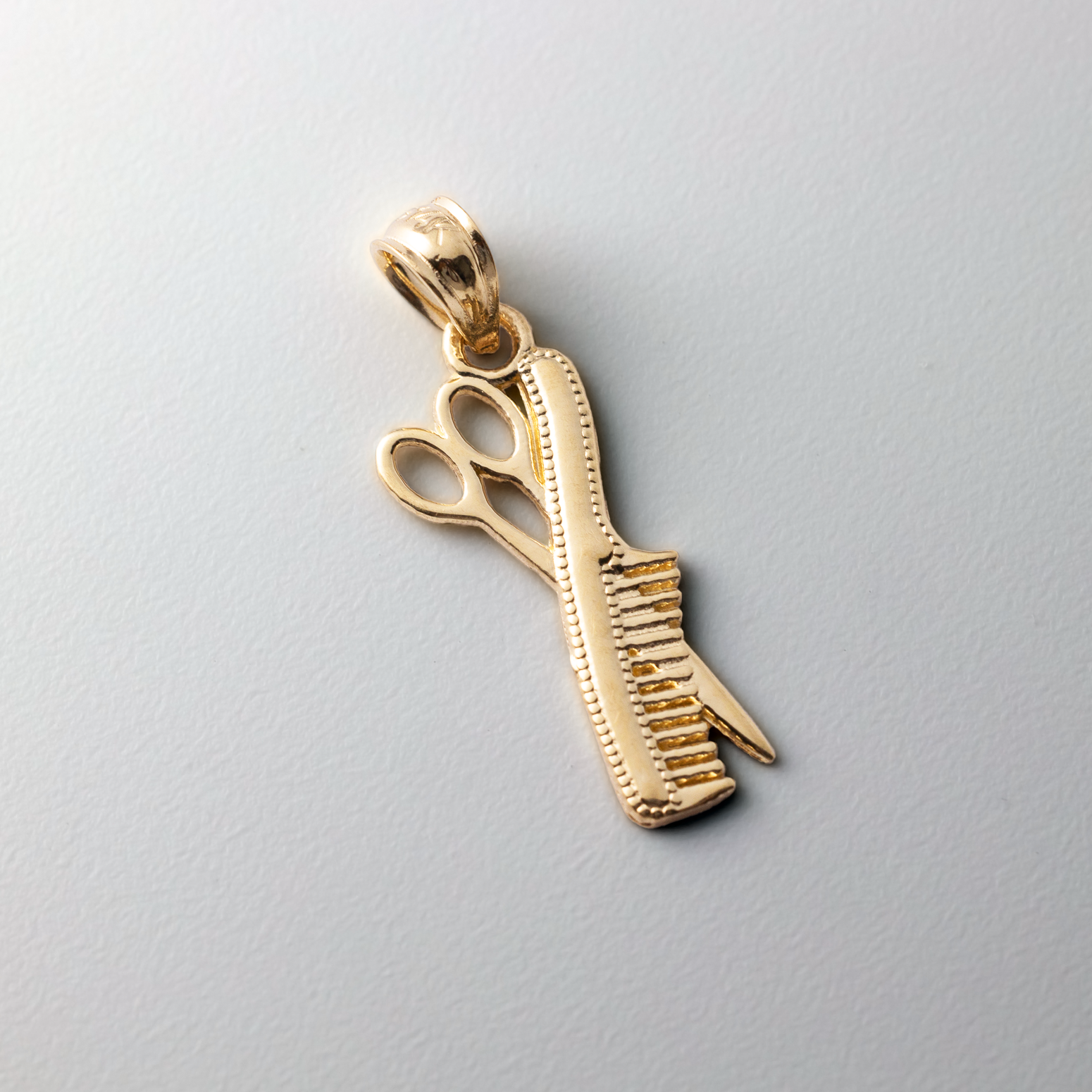 14K Gold Scissors And Comb Pendant - Model 1994 - Charlie & Co. Jewelry
