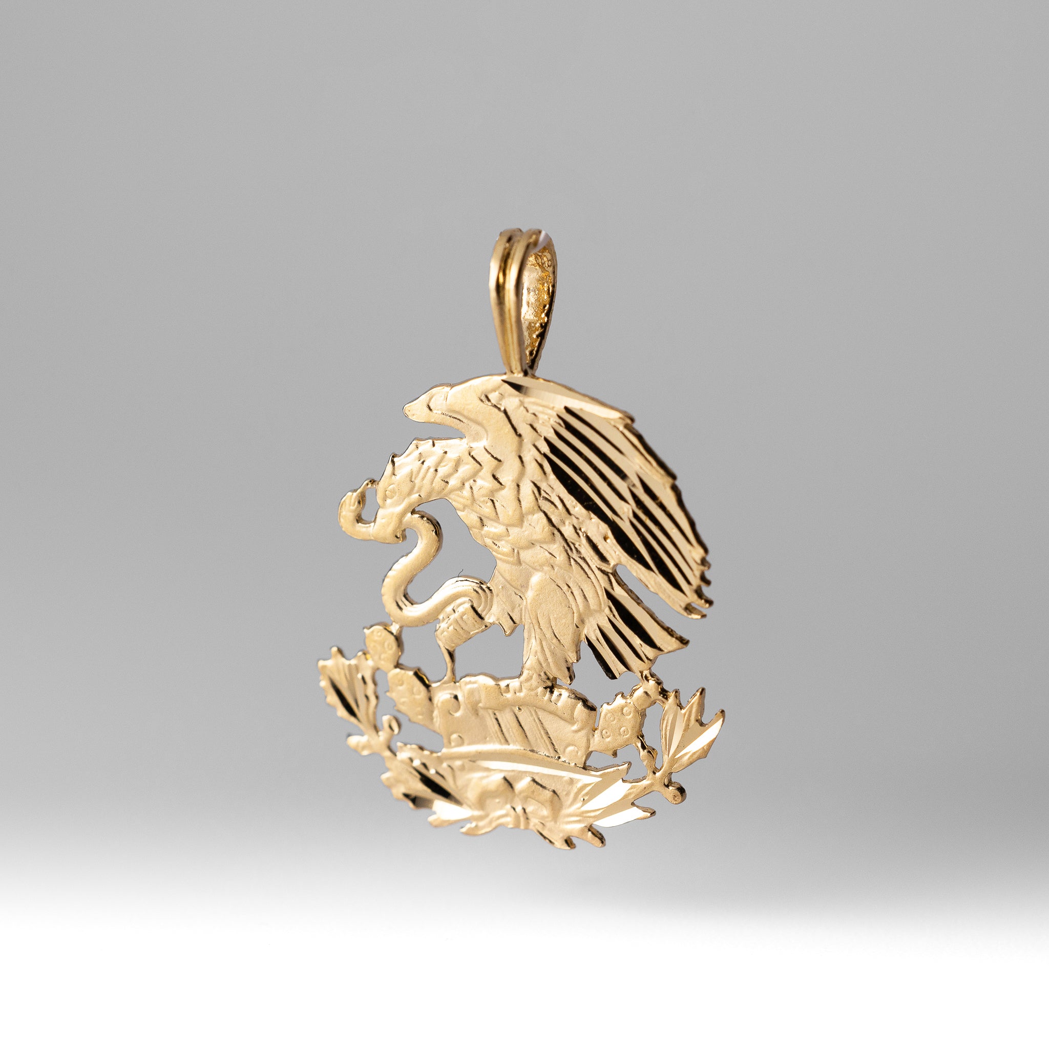 14K Gold Mexican Eagle Hunting Snake Pendant - Model 1602