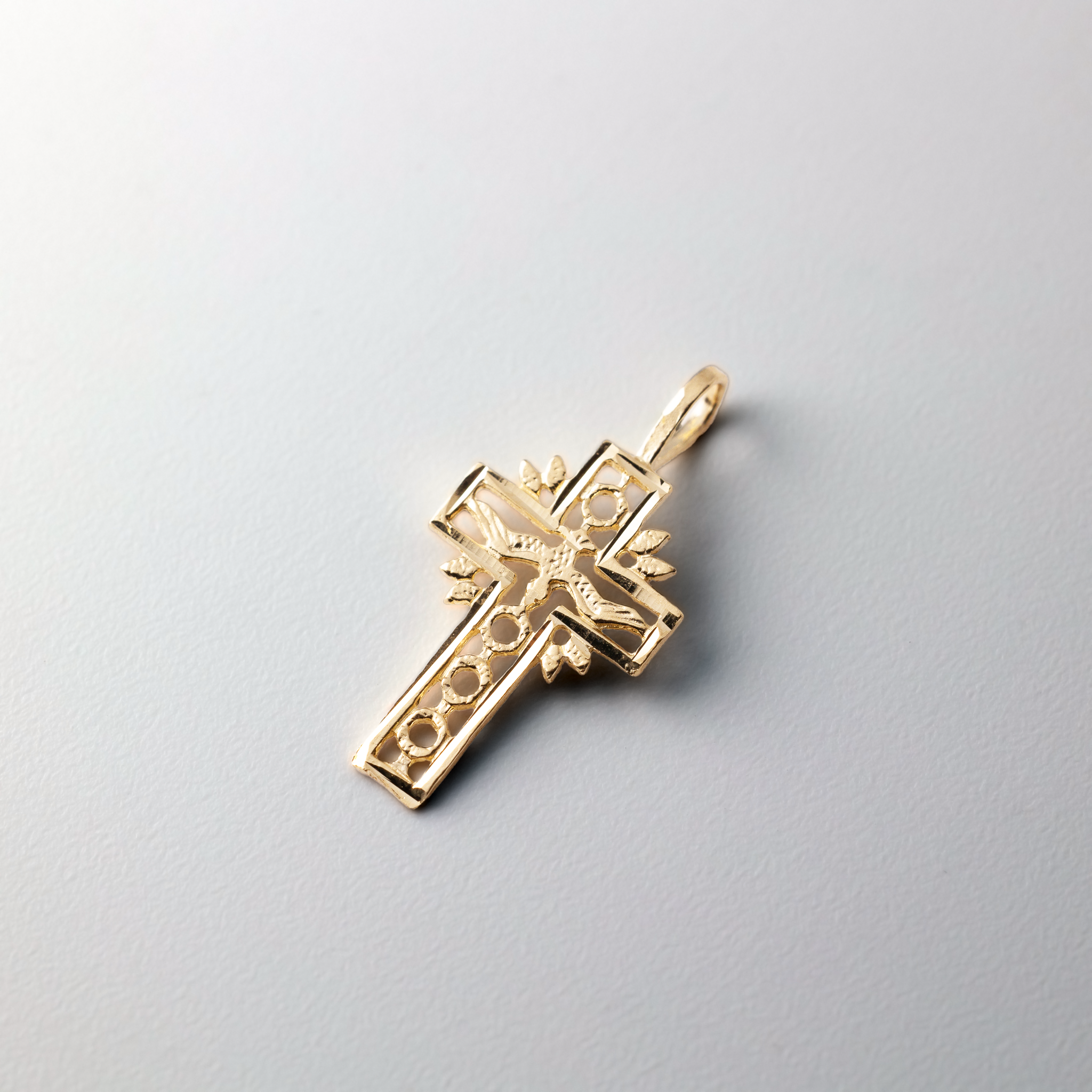 14K Gold Cross With Holy Spirit Dove Pendant - Model 1463