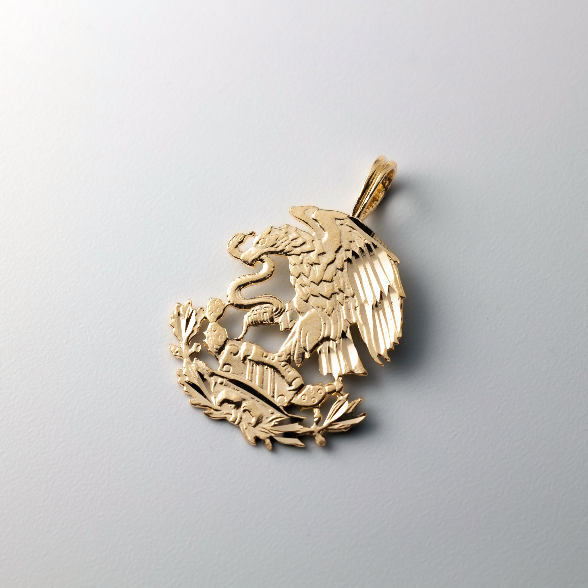 14K Gold Mexican Eagle Hunting Snake Pendant - Model 1602
