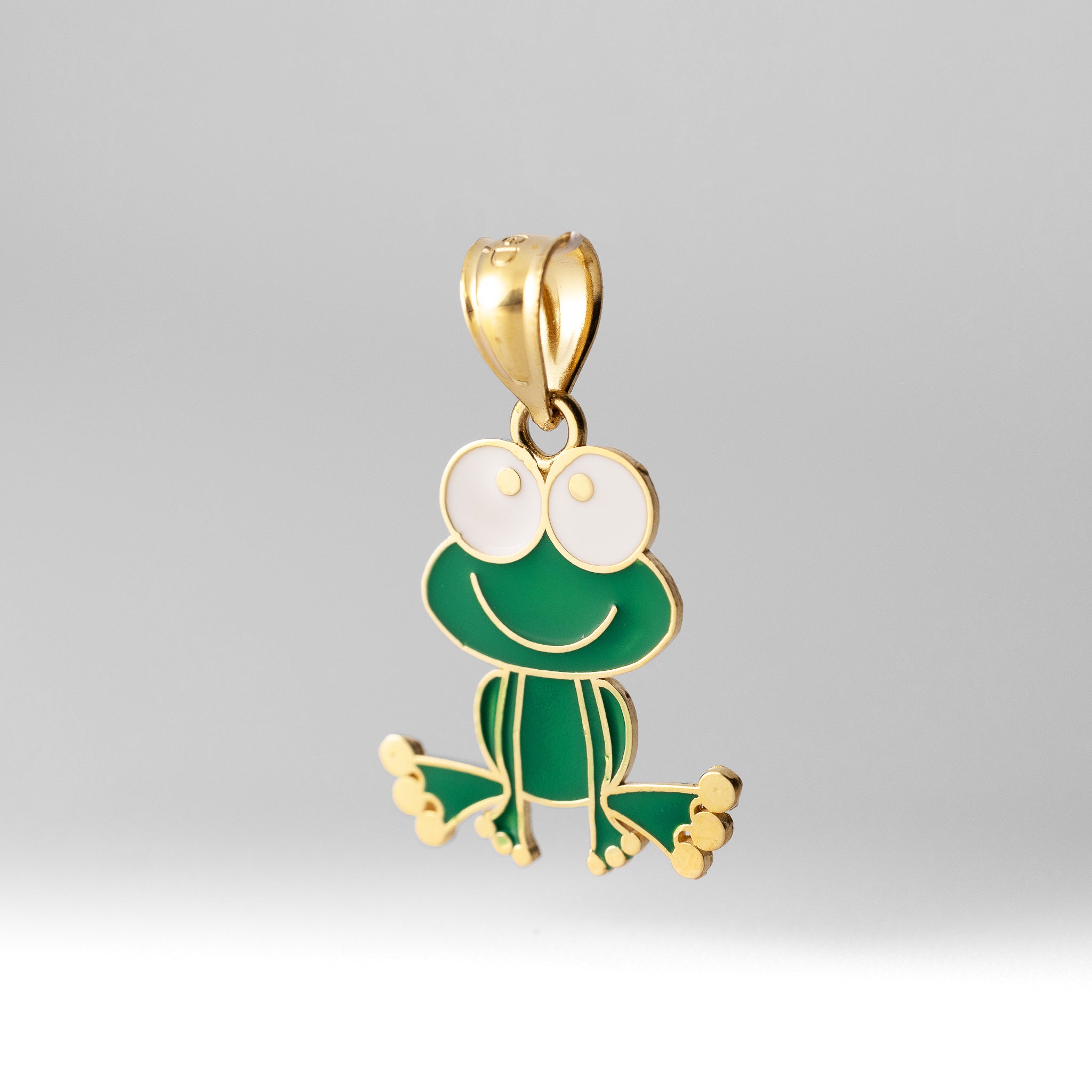 14K Gold Frog Charm with Green and White Enamel - Charlie & Co. Jewelry