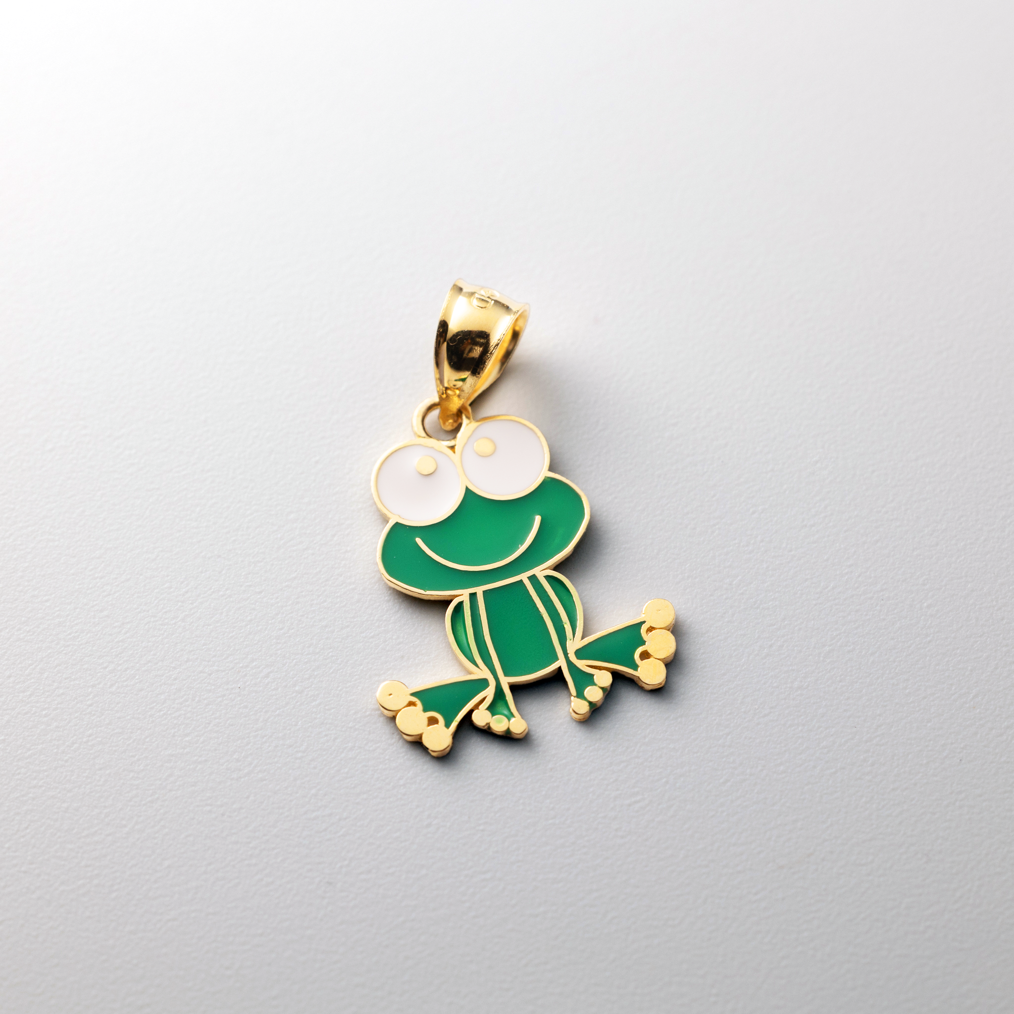 14K Gold Frog Charm with Green and White Enamel - Charlie & Co. Jewelry