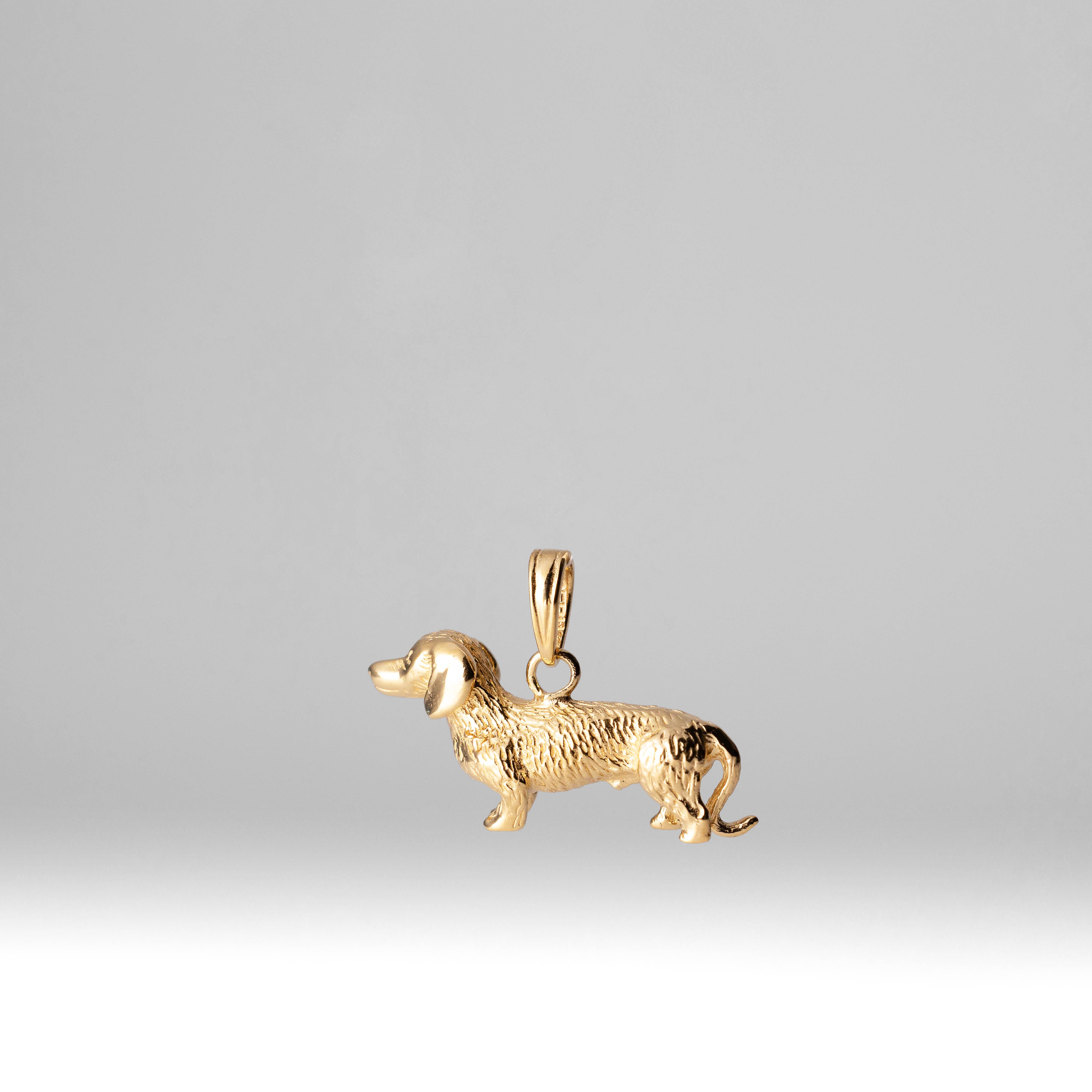 14K Gold Polished 3D Wire-Haired Dachshund Pendant