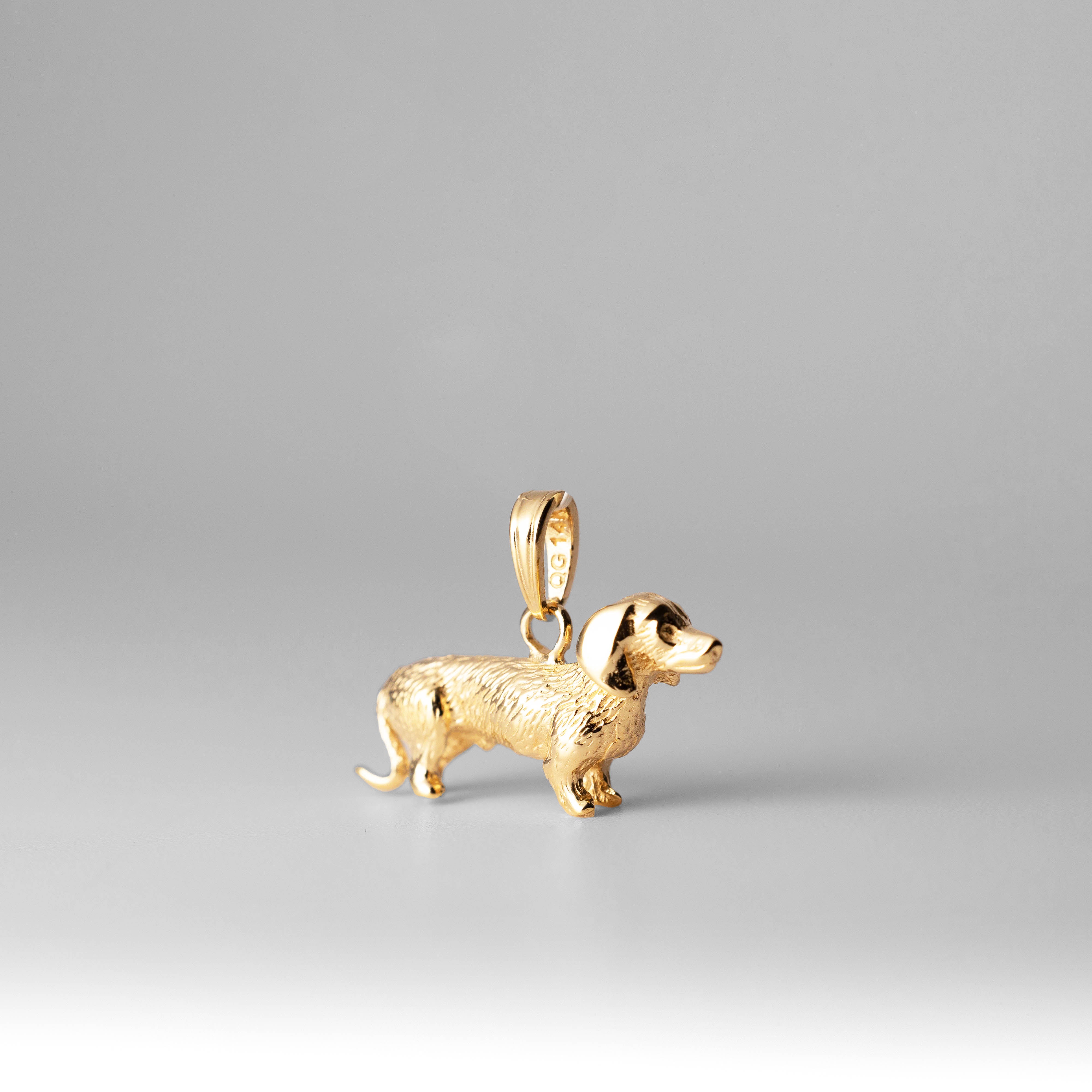 14K Gold Polished 3D Wire-Haired Dachshund Pendant