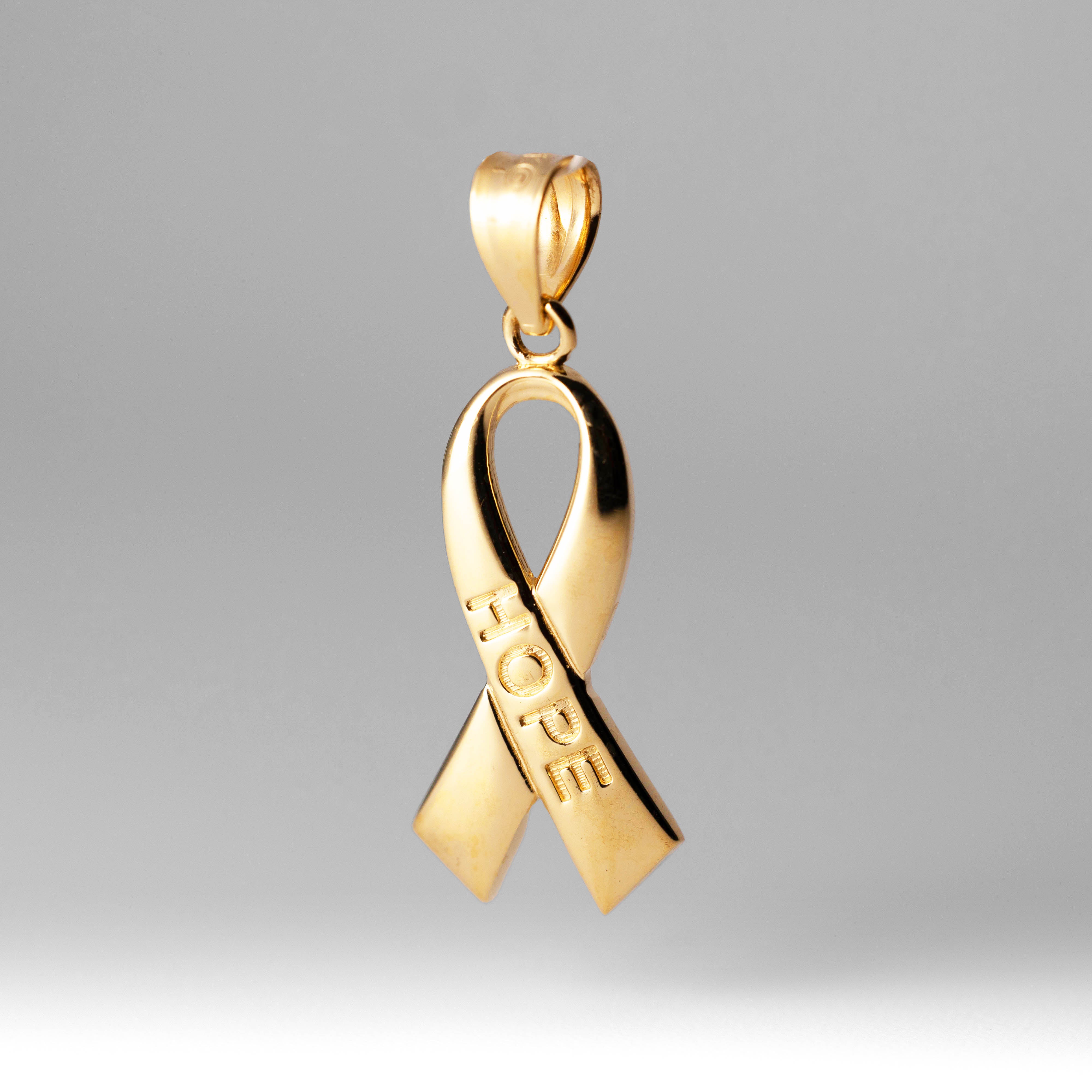 14K Gold Polished 'HOPE' Ribbon Pendant