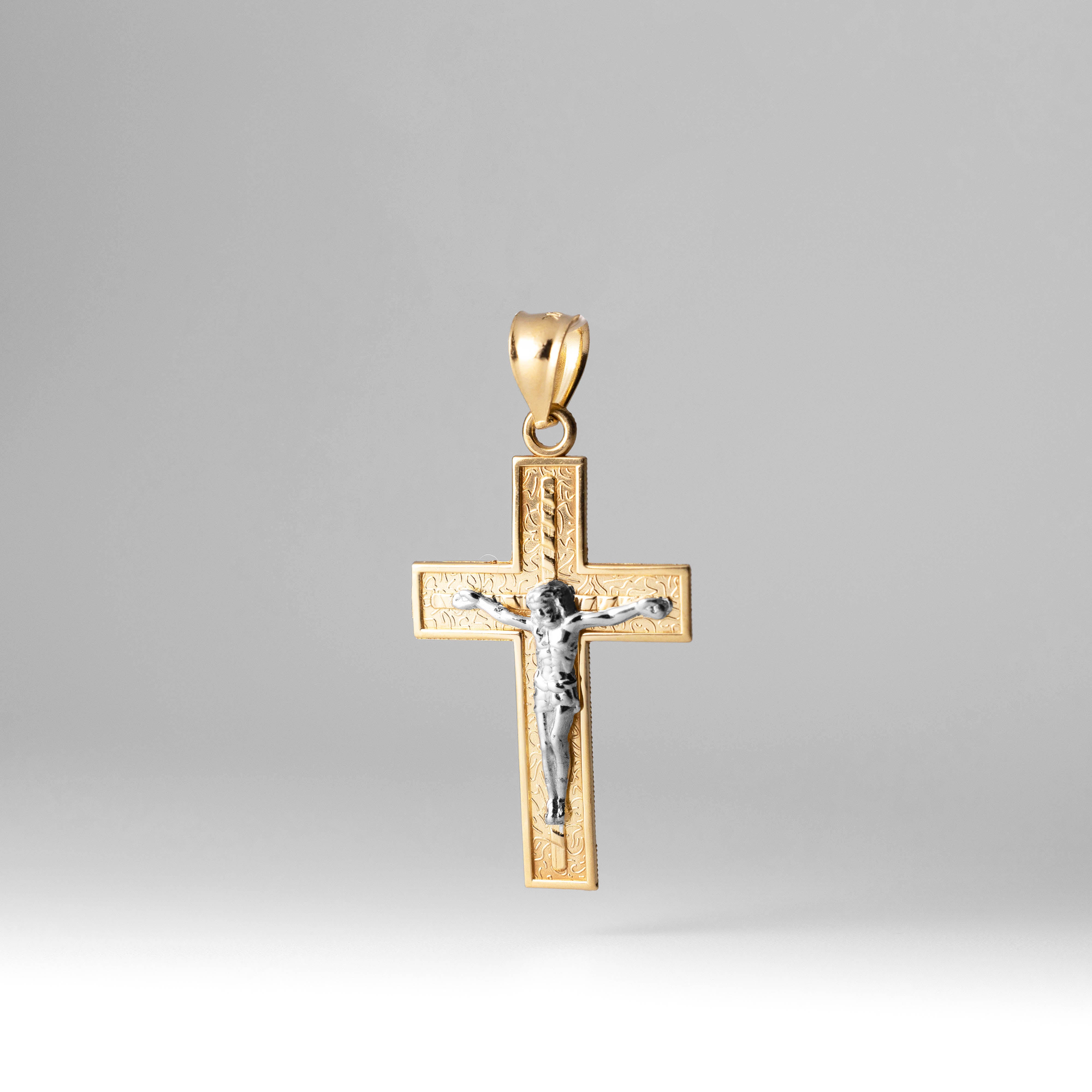 14K Gold Medium Crucifix Cross Diamond Cut Pendant - Model 0058 - Charlie & Co. Jewelry