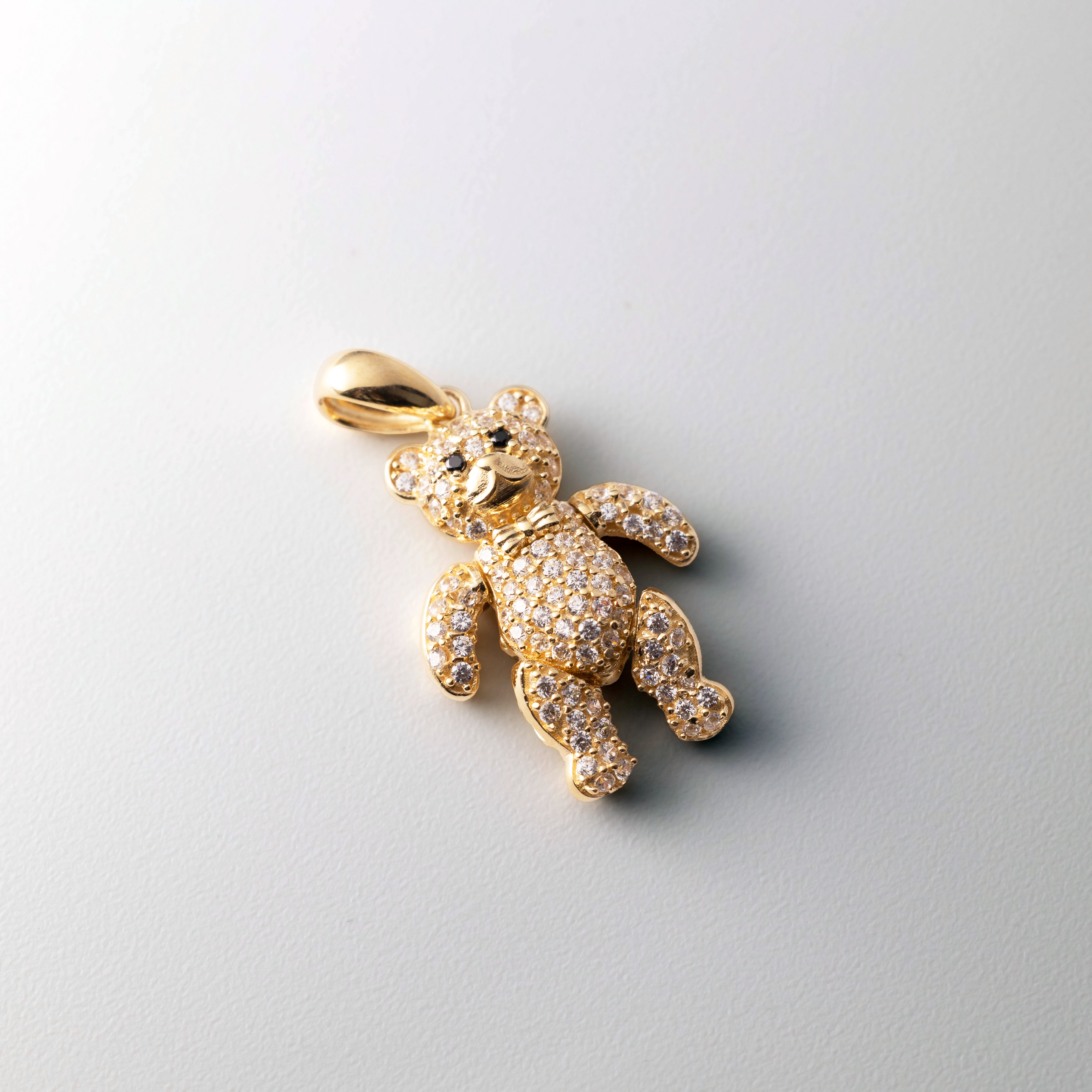 14K Gold CZ Moving Teddy Bear Pendant - Model PT2652