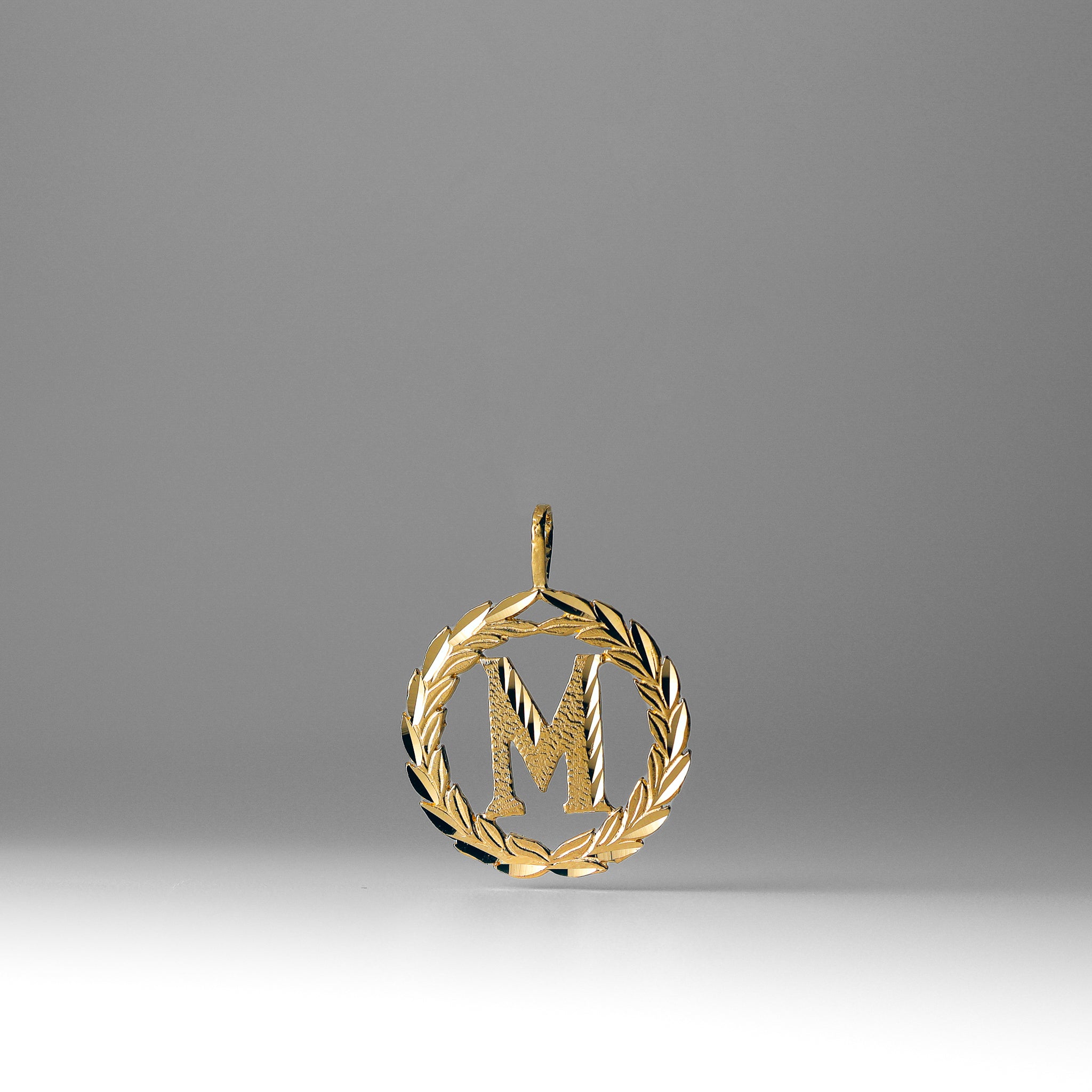 Gold Wreath M Initial Pendant | A-Z Pendants - Charlie & Co. Jewelry