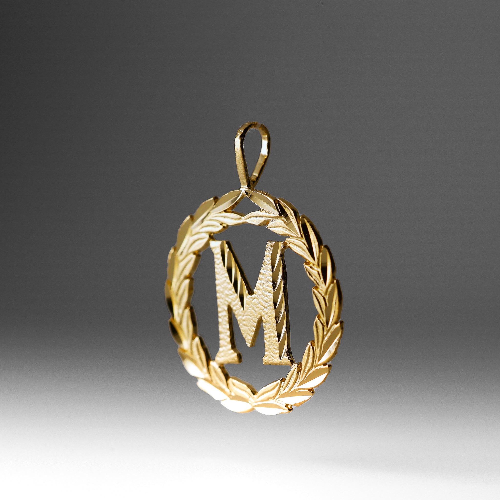 Gold Wreath M Initial Pendant | A-Z Pendants - Charlie & Co. Jewelry