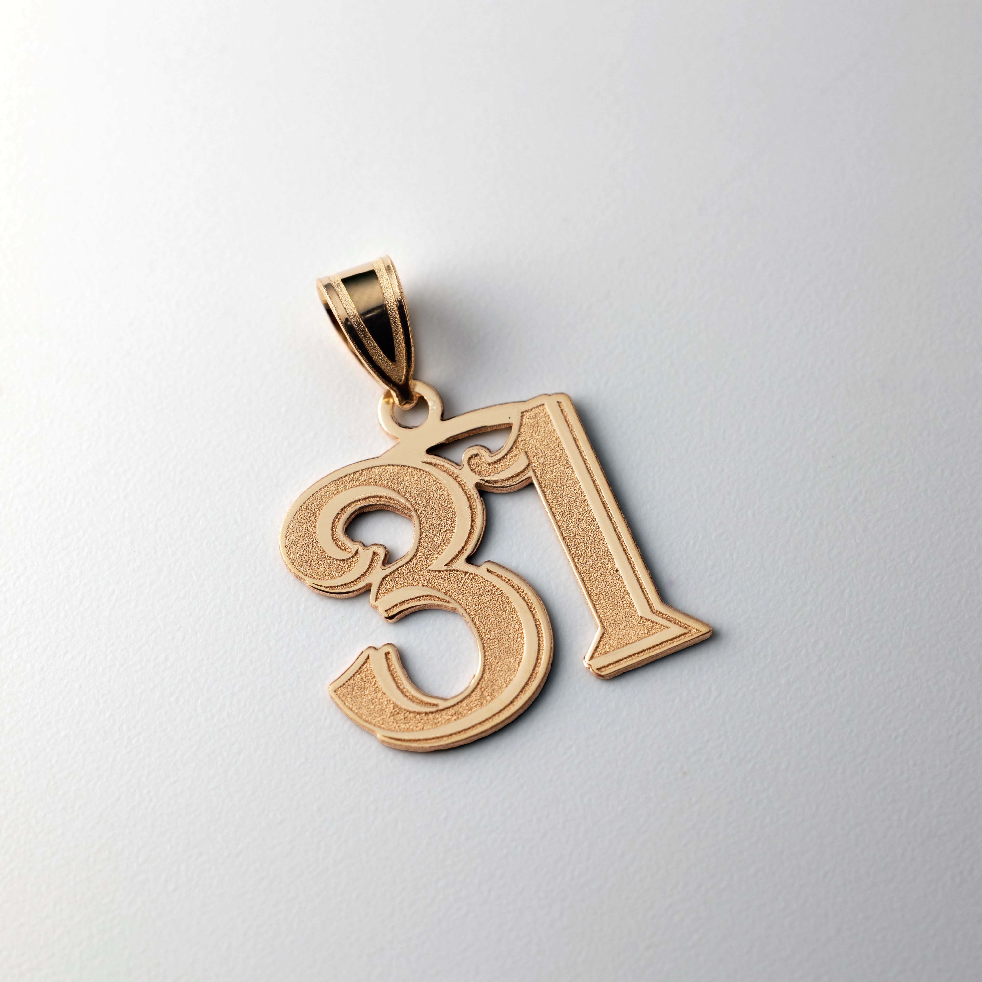 14k Polished Etched Number 31 Pendant - Model AEN31 - Charlie & Co. Jewelry
