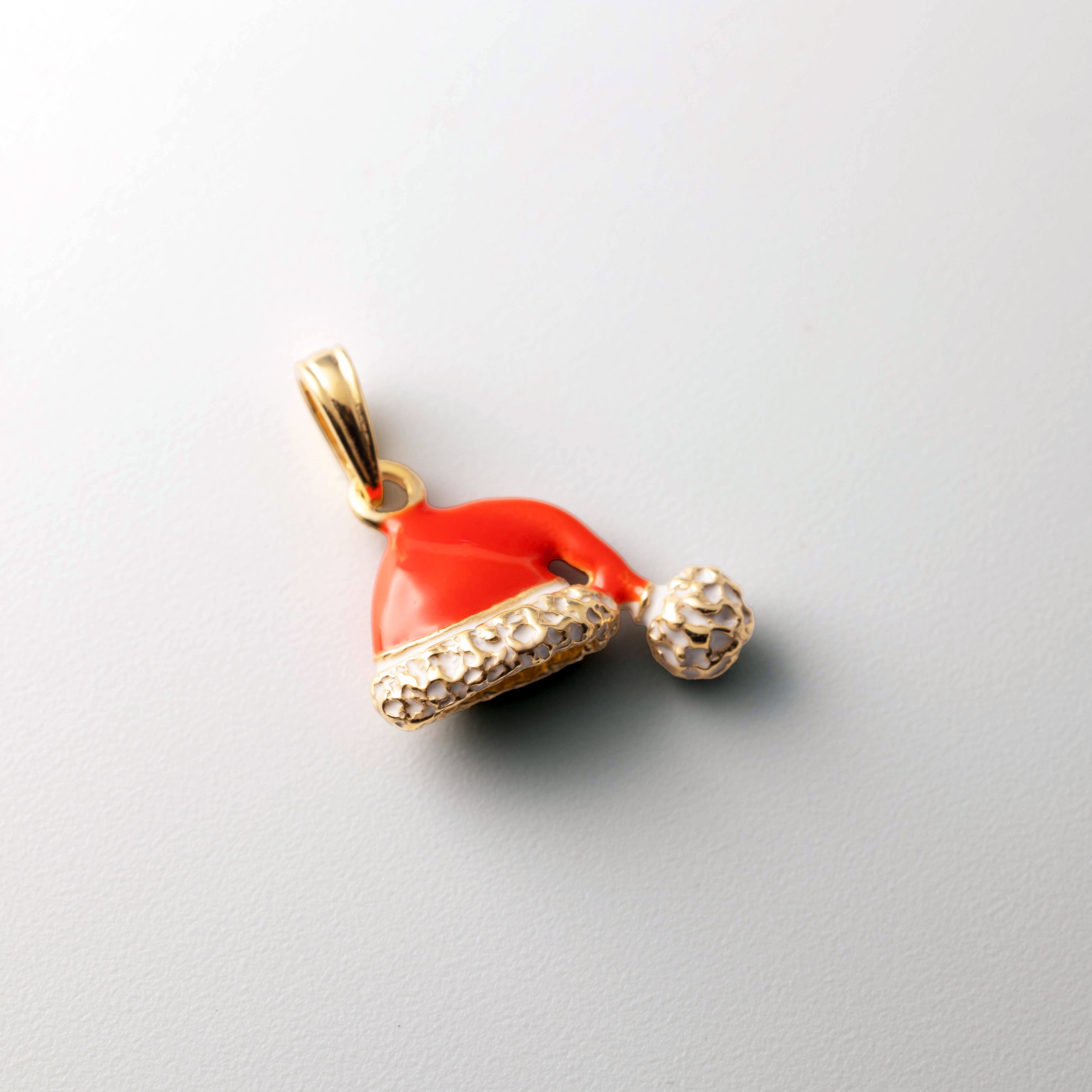 14K Gold 3D Santa Hat Pendant with Red and White Enamel - Charlie & Co. Jewelry