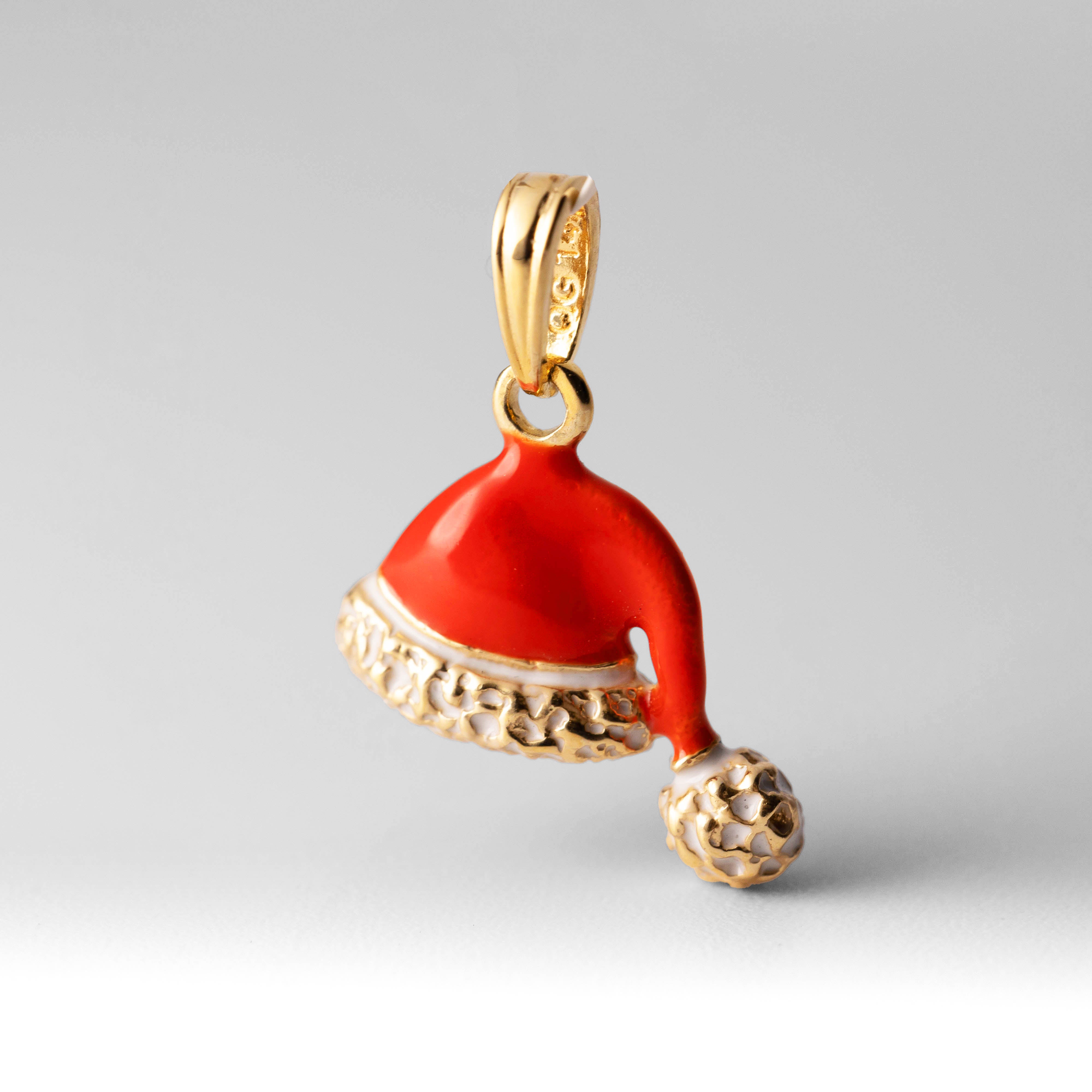 14K Gold 3D Santa Hat Pendant with Red and White Enamel - Charlie & Co. Jewelry