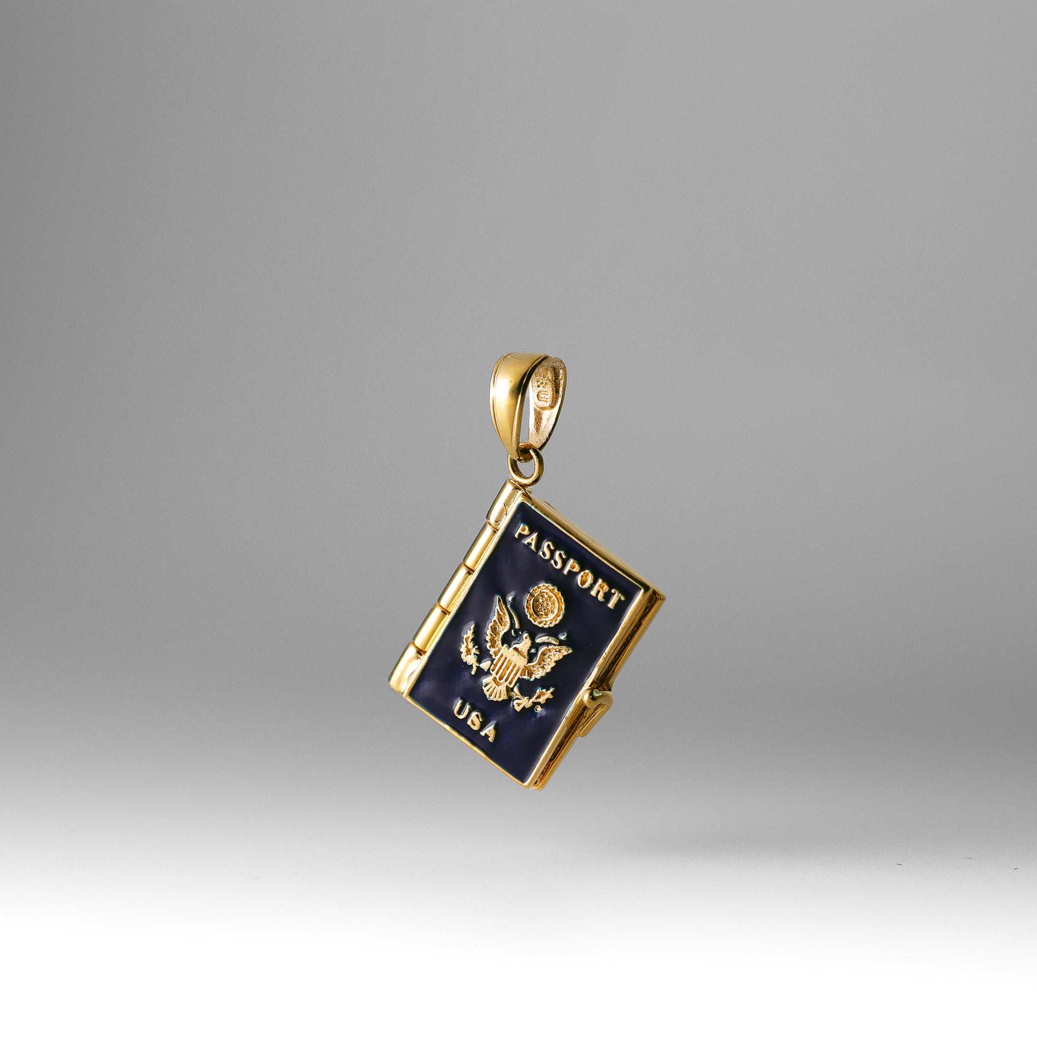 Gold Enamel 3D Passport Opens Pendant - Charlie & Co. Jewelry