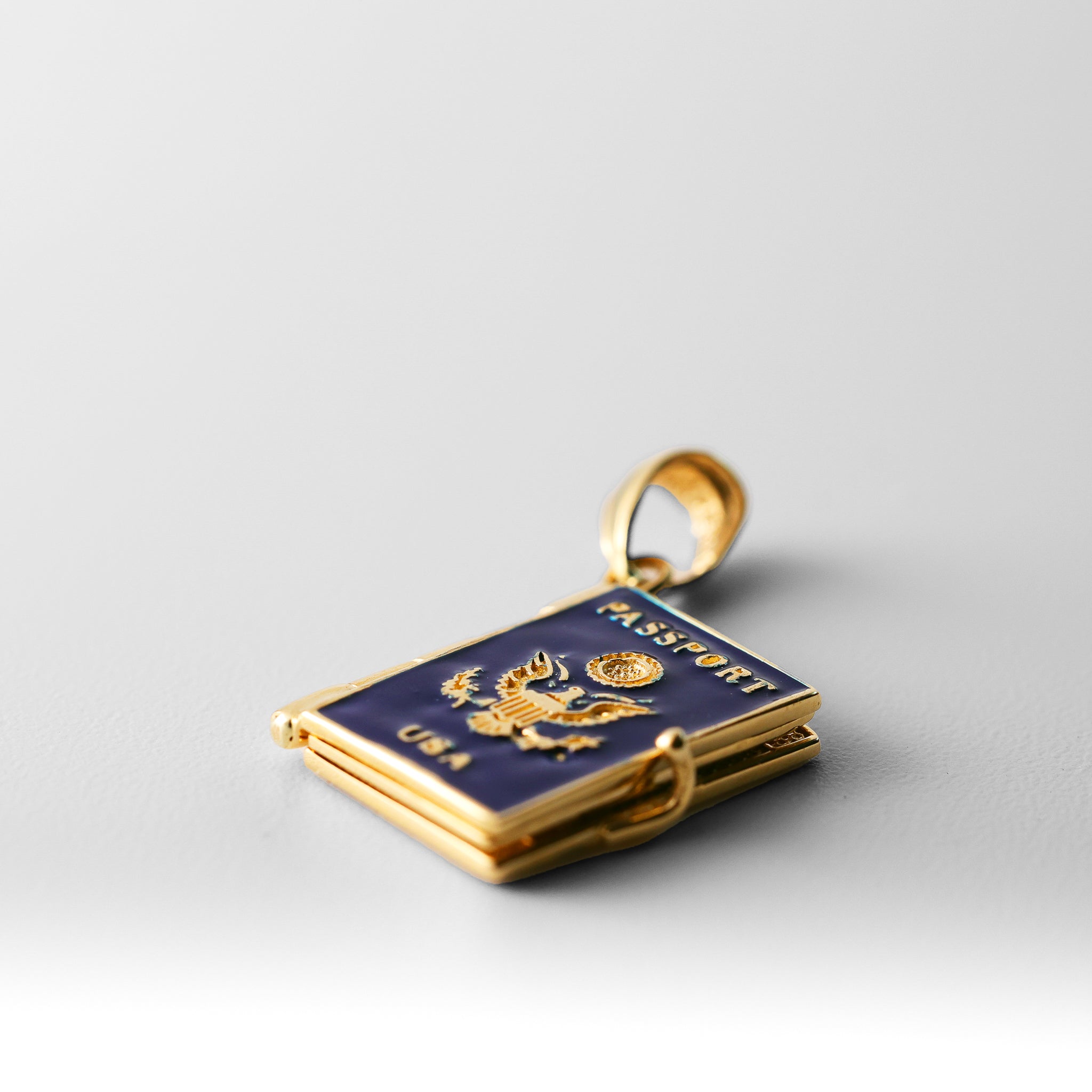 Gold Enamel 3D Passport Opens Pendant - Charlie & Co. Jewelry