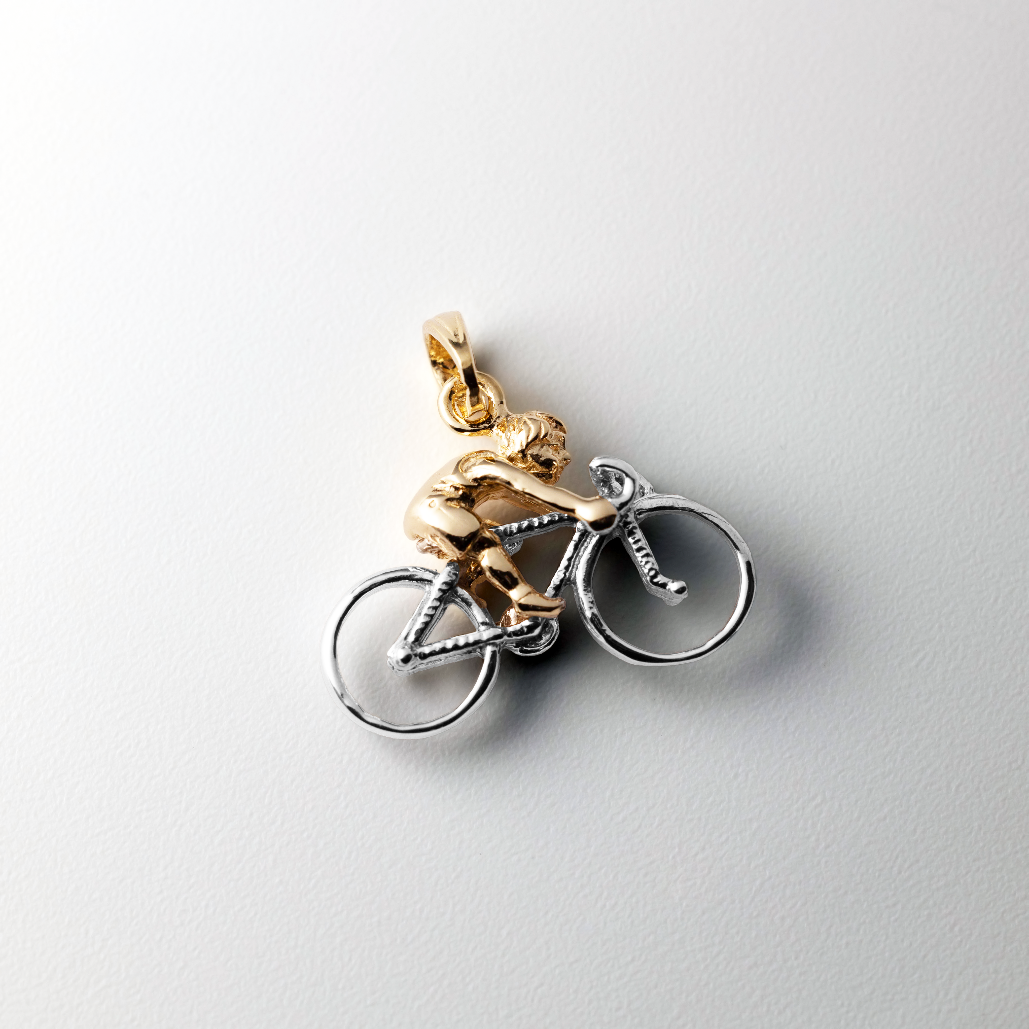 14K Gold Yellow And White 3-D Bicycle With Rider Charm - Model K9020