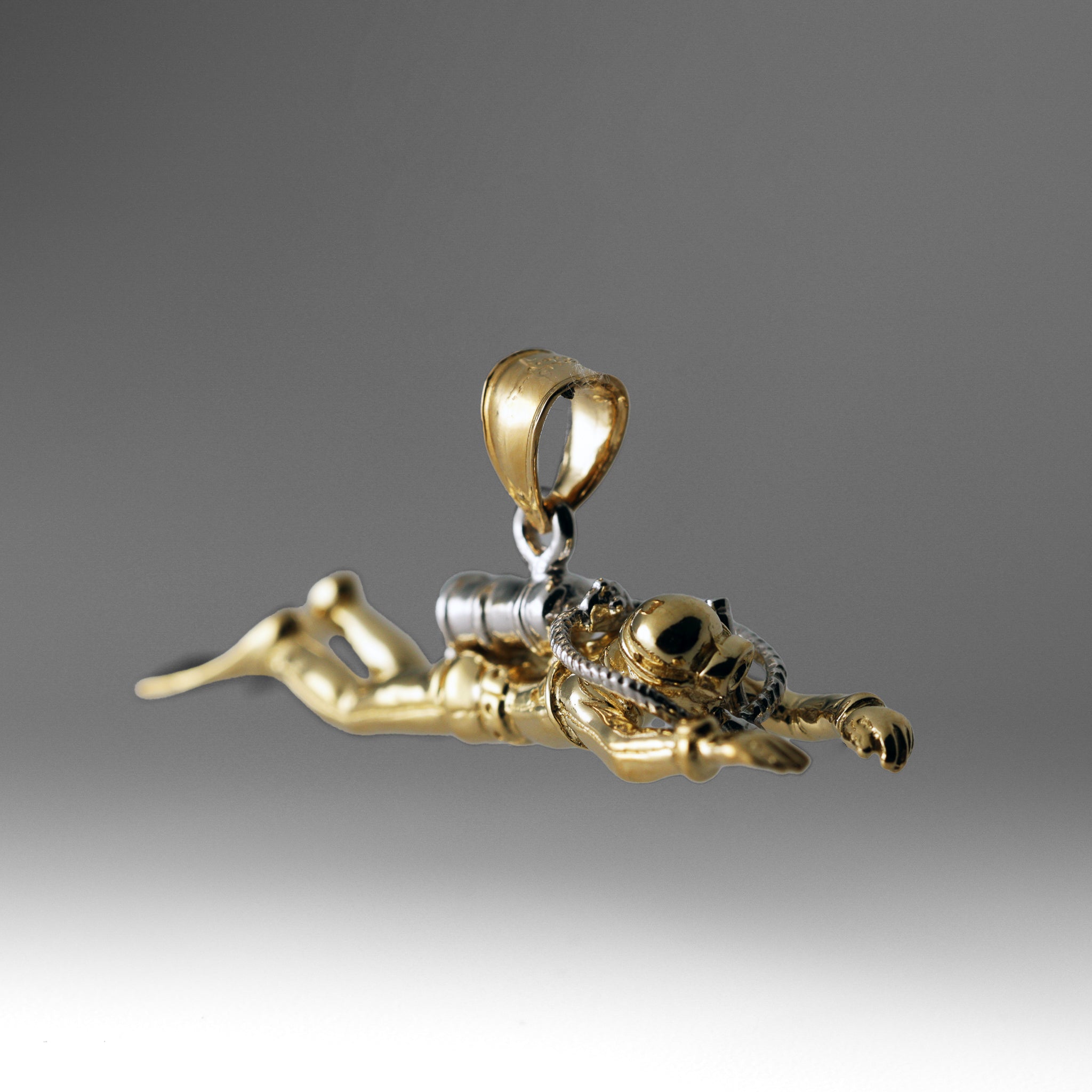 Gold 3D Male Scuba Diver Pendant - Charlie & Co. Jewelry