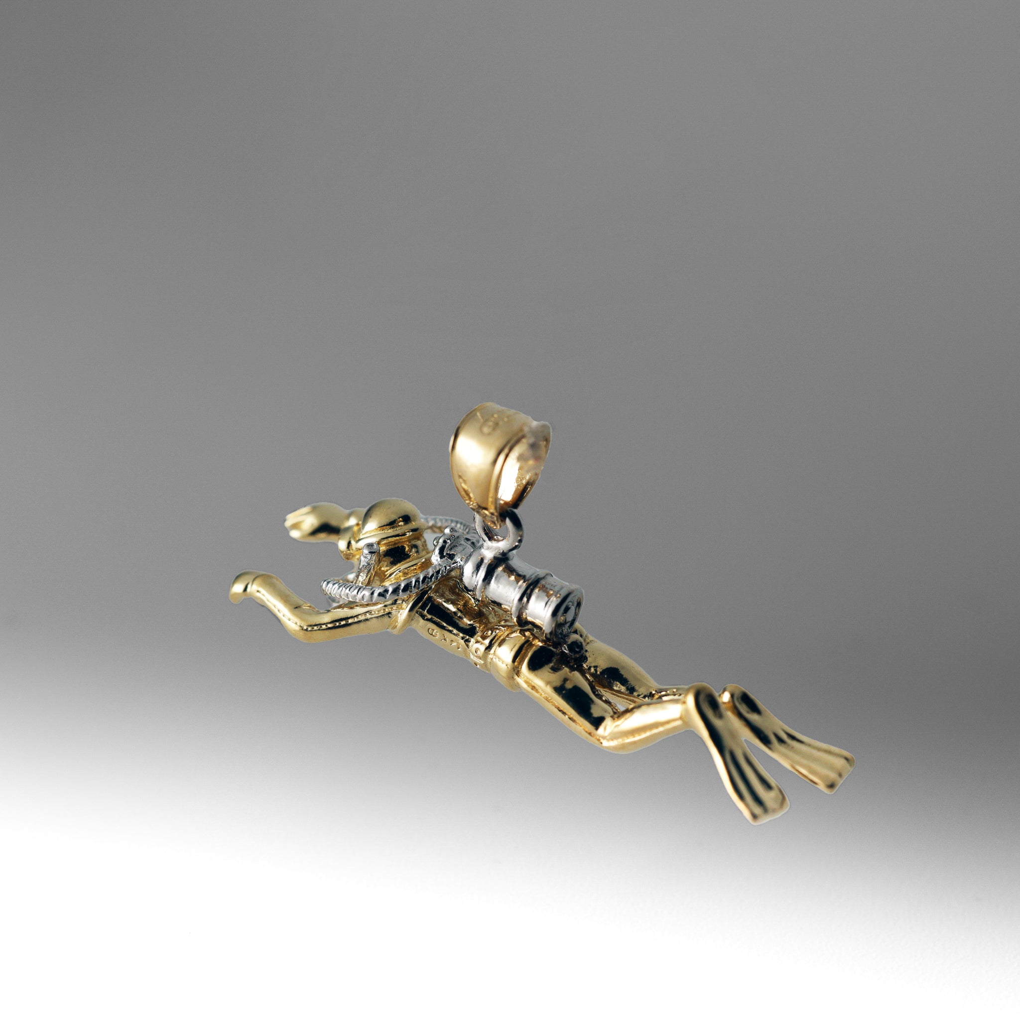 Gold 3D Male Scuba Diver Pendant - Charlie & Co. Jewelry