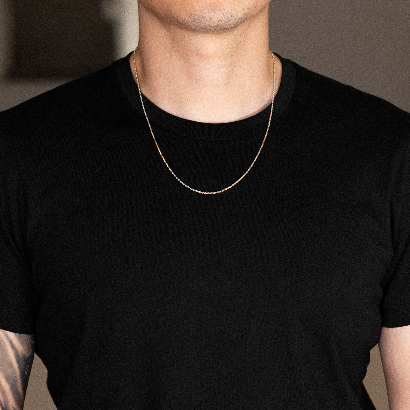 14K Gold 1.5mm Solid Tri Colors Classic Rope Chain - Model 0392