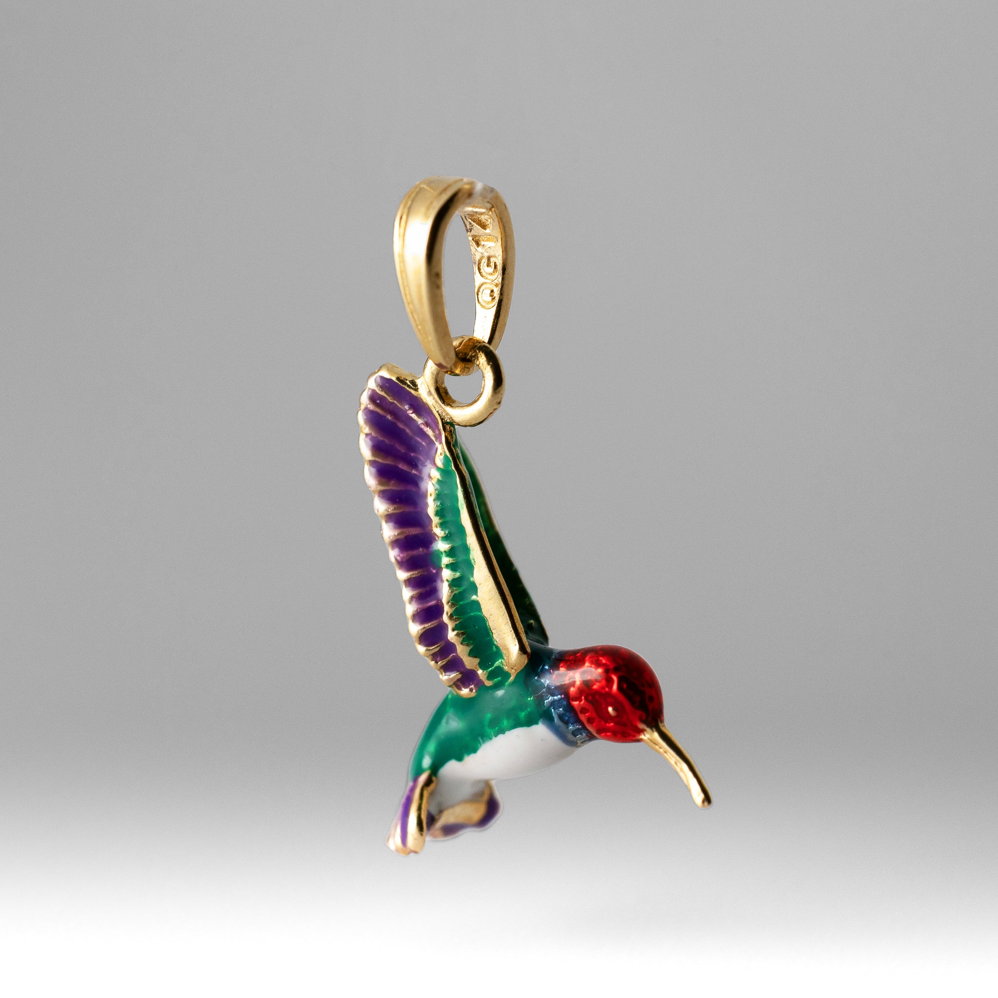 Gold Enameled 3D Hummingbird Pendant - Charlie & Co. Jewelry