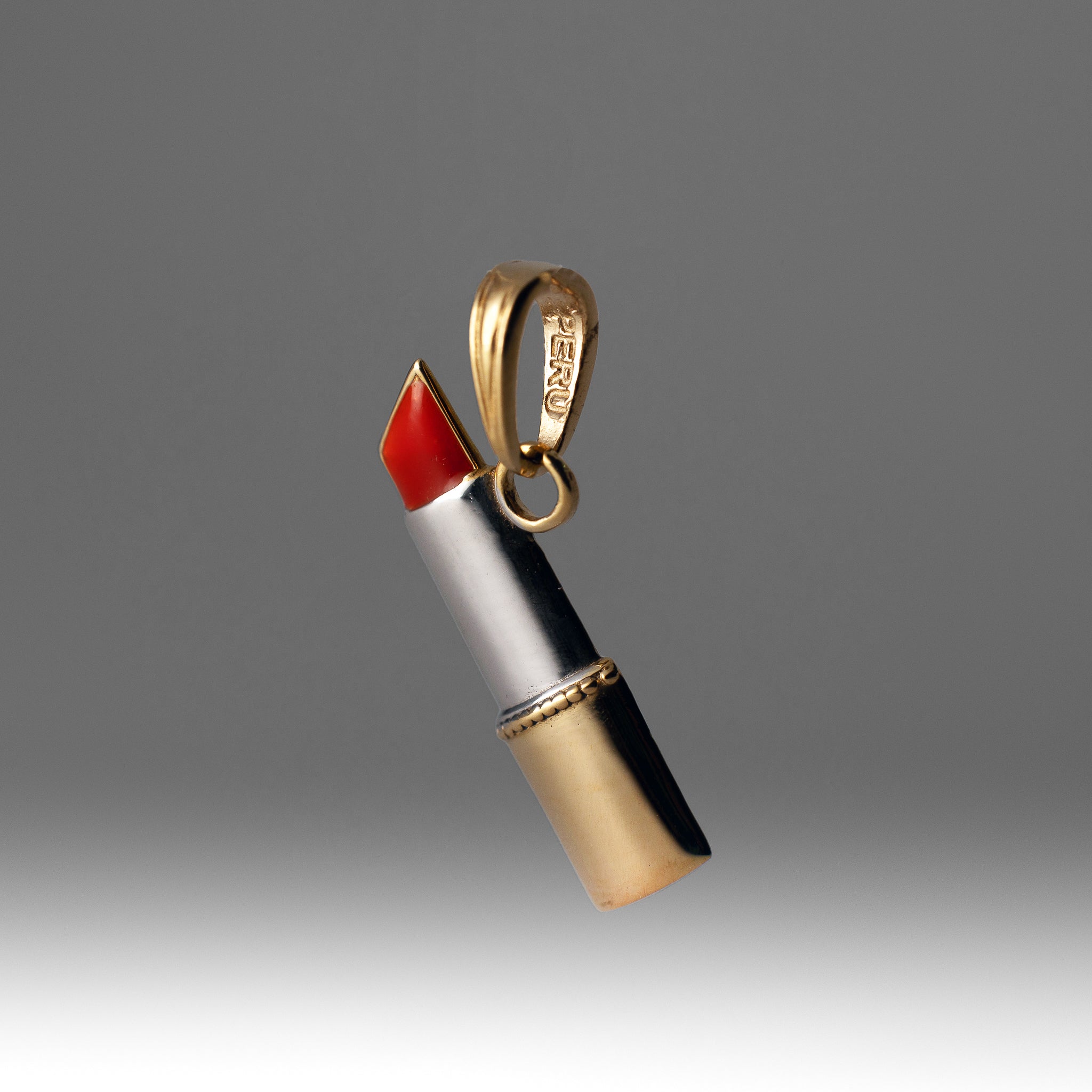 Gold and Rhodium Enameled Lipstick Pendant