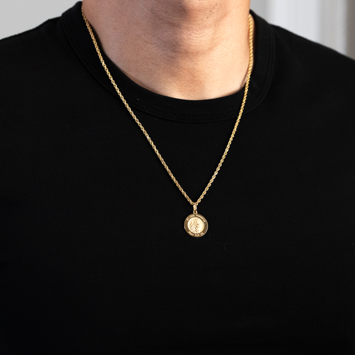 Gold St. Jude Round Medal Pendant - Model 0279 - Charlie & Co. Jewelry