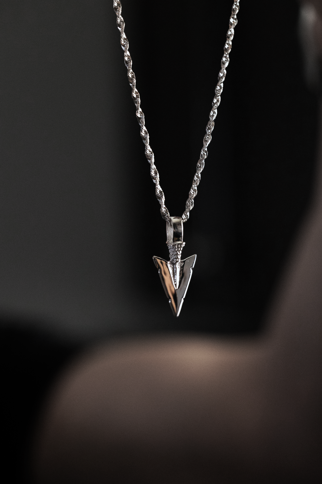 White Gold 3-D Arrowhead Necklace Pendant - Charlie & Co. Jewelry