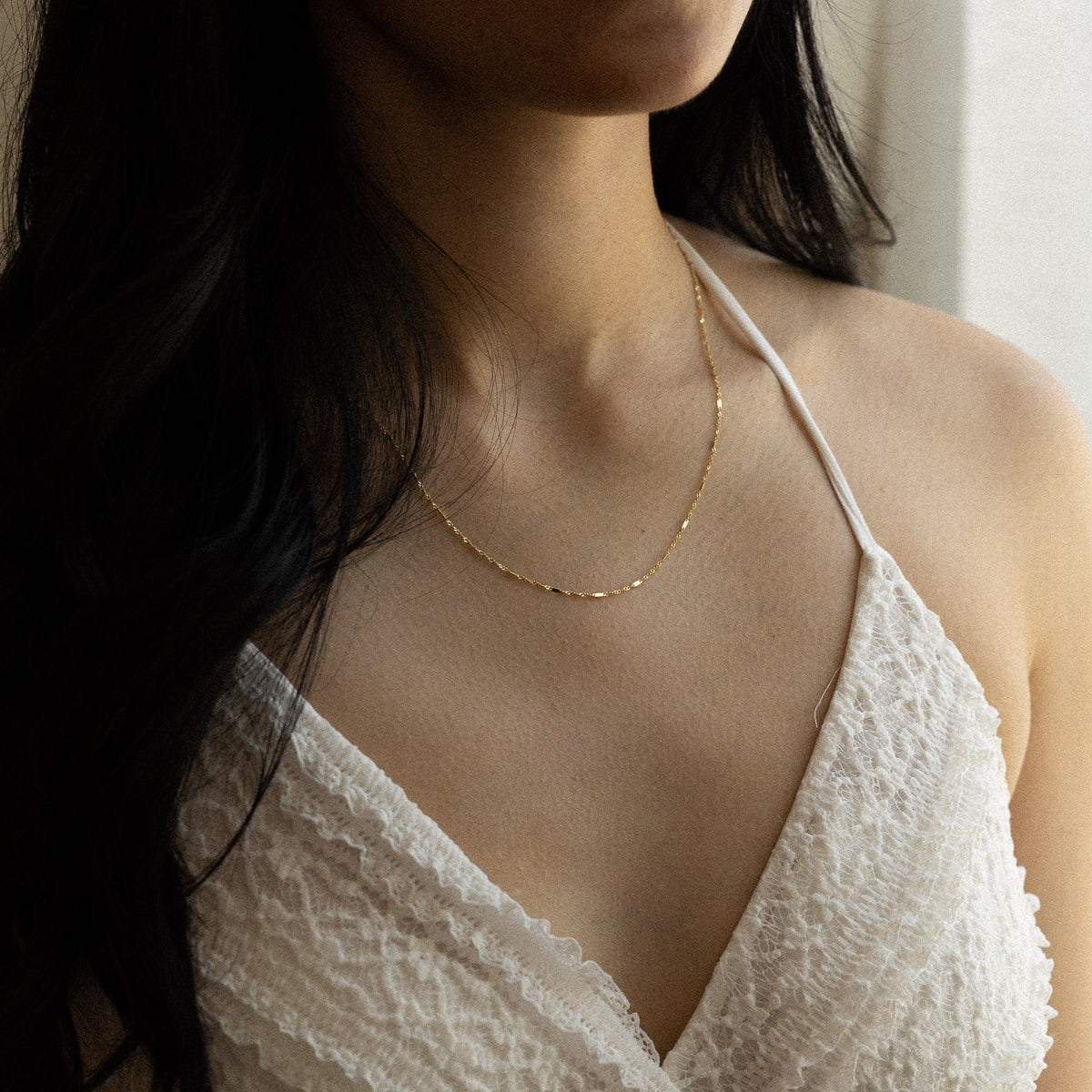 14k Gold 1.3mm Singapore With Bar Chain - Model CH-0480
