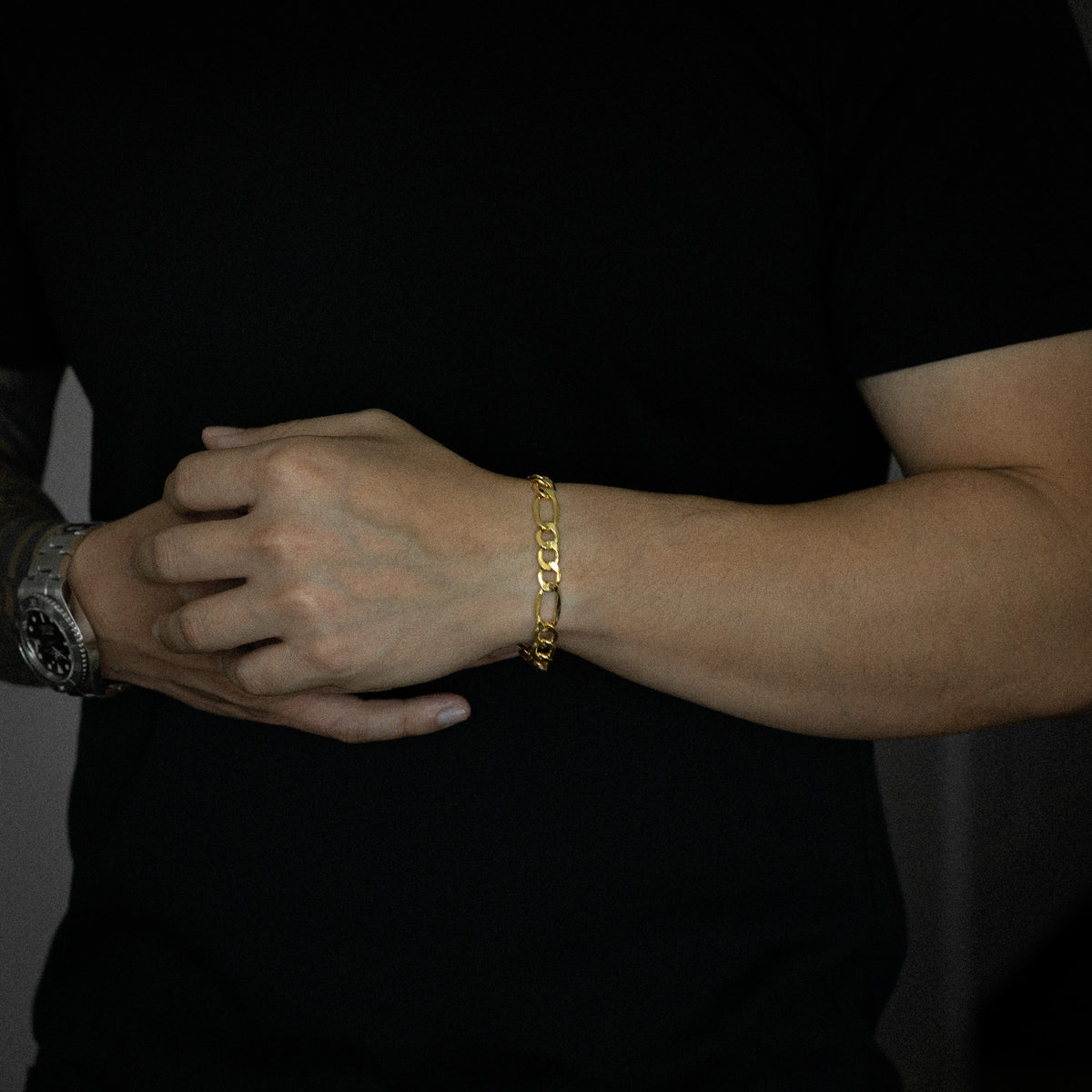 14k Gold 8.3mm Hollow Figaro Bevel Bracelet 8.5 Inch - Model CH-0532