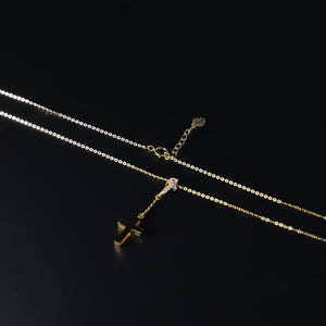 14K Dainty Gold Hanging Rosary Cross Necklace Model-NK0214 - Charlie & Co. Jewelry