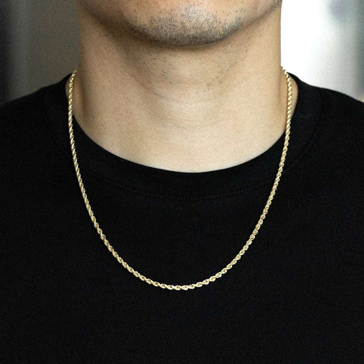 14K Gold 3mm Solid Diamond-Cut Classic Rope Chain - Model CH-0387