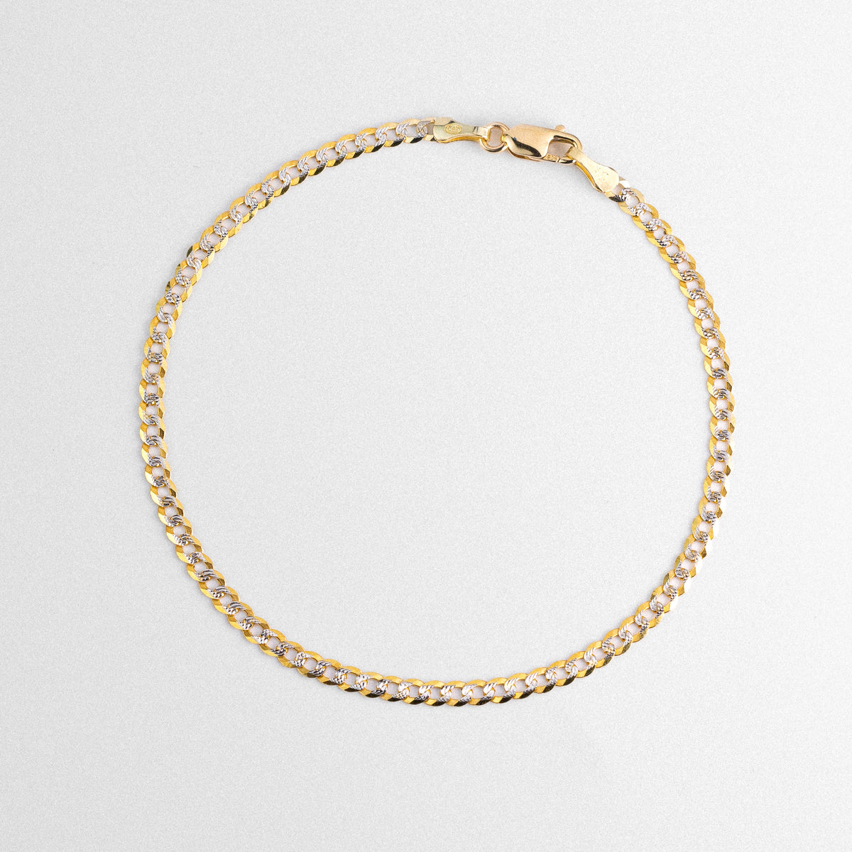 14k Gold 2.7mm Two-Tone Concave Curb Bracelet 7 Inch - Model CH-0129