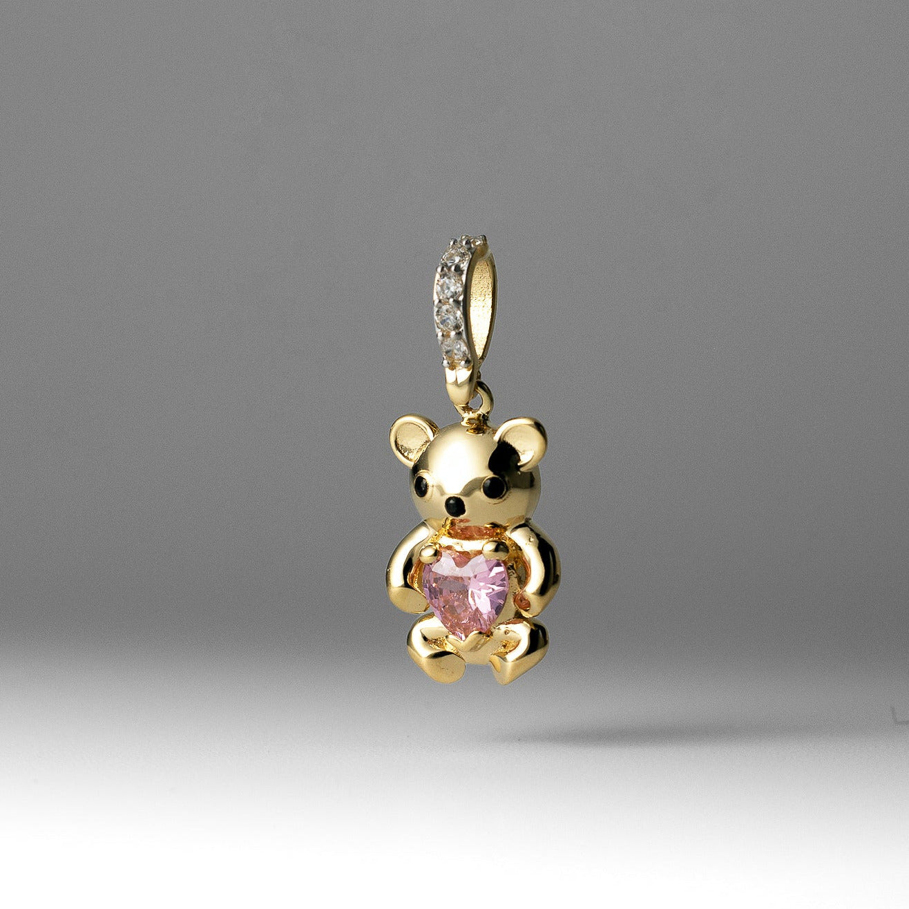 Gold Teddy Bear CZ Heart Pendant Necklace - Model PT2653 - Charlie & Co. Jewelry