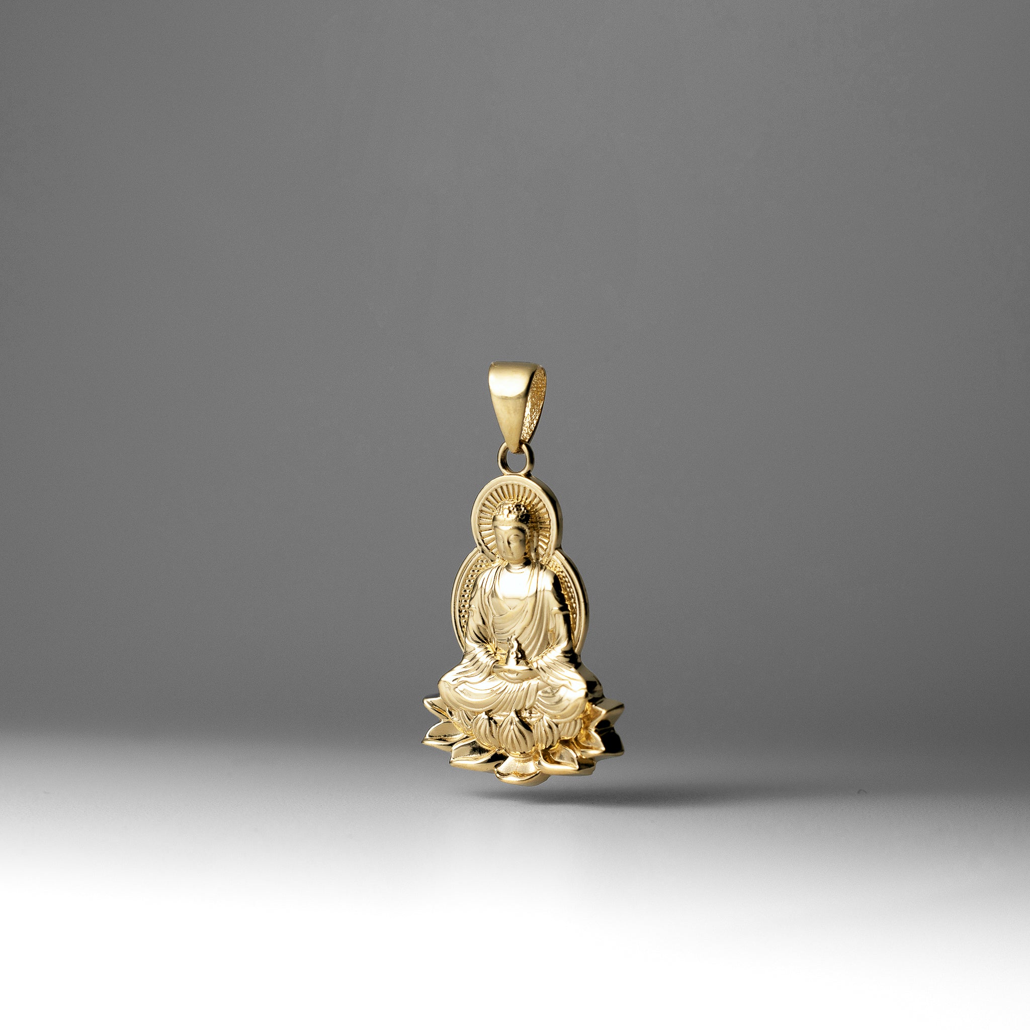 Gold Meditating Buddha On Lotus Pendant Necklace - Model PT2803 - Charlie & Co. Jewelry