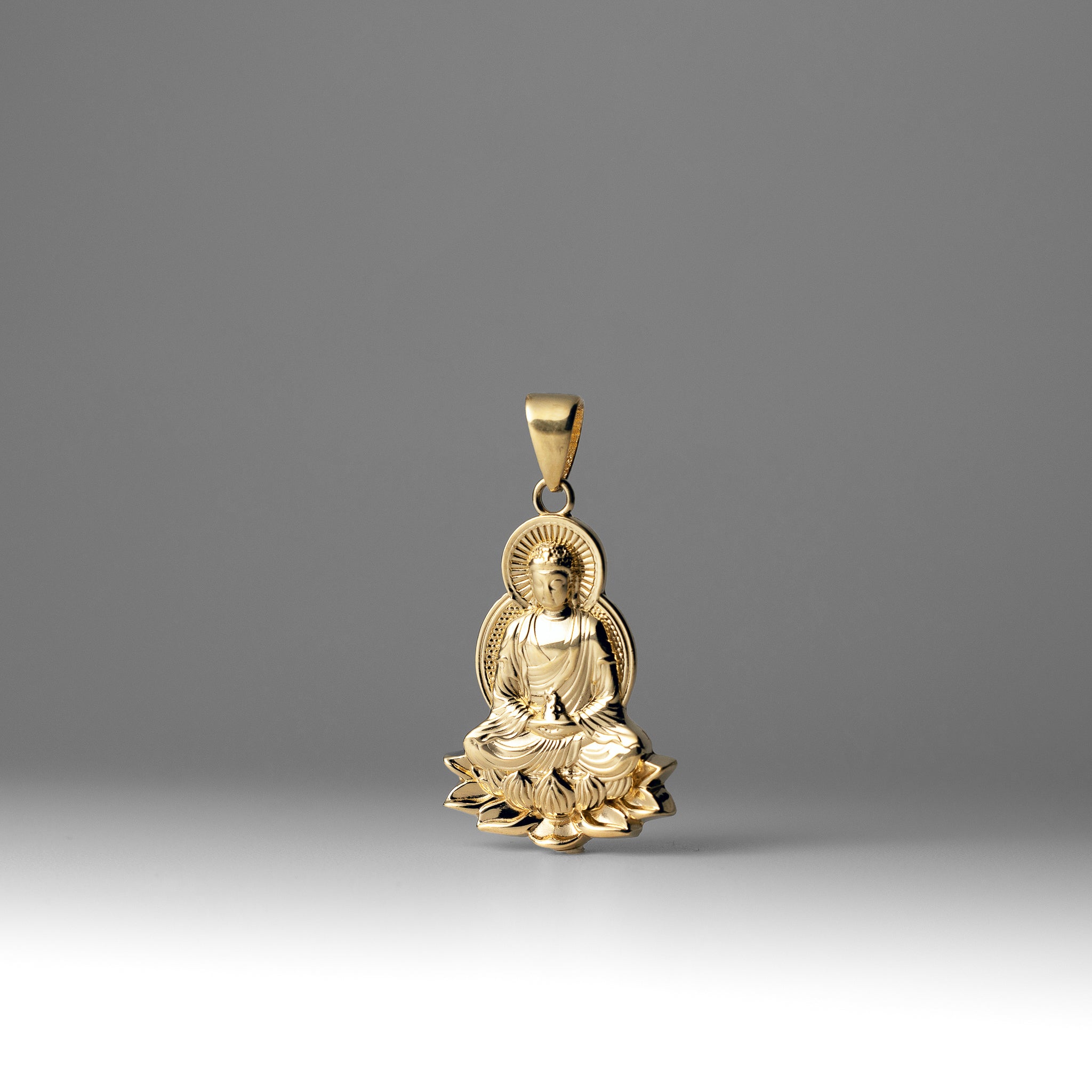 Gold Meditating Buddha On Lotus Pendant Necklace - Model PT2803 - Charlie & Co. Jewelry