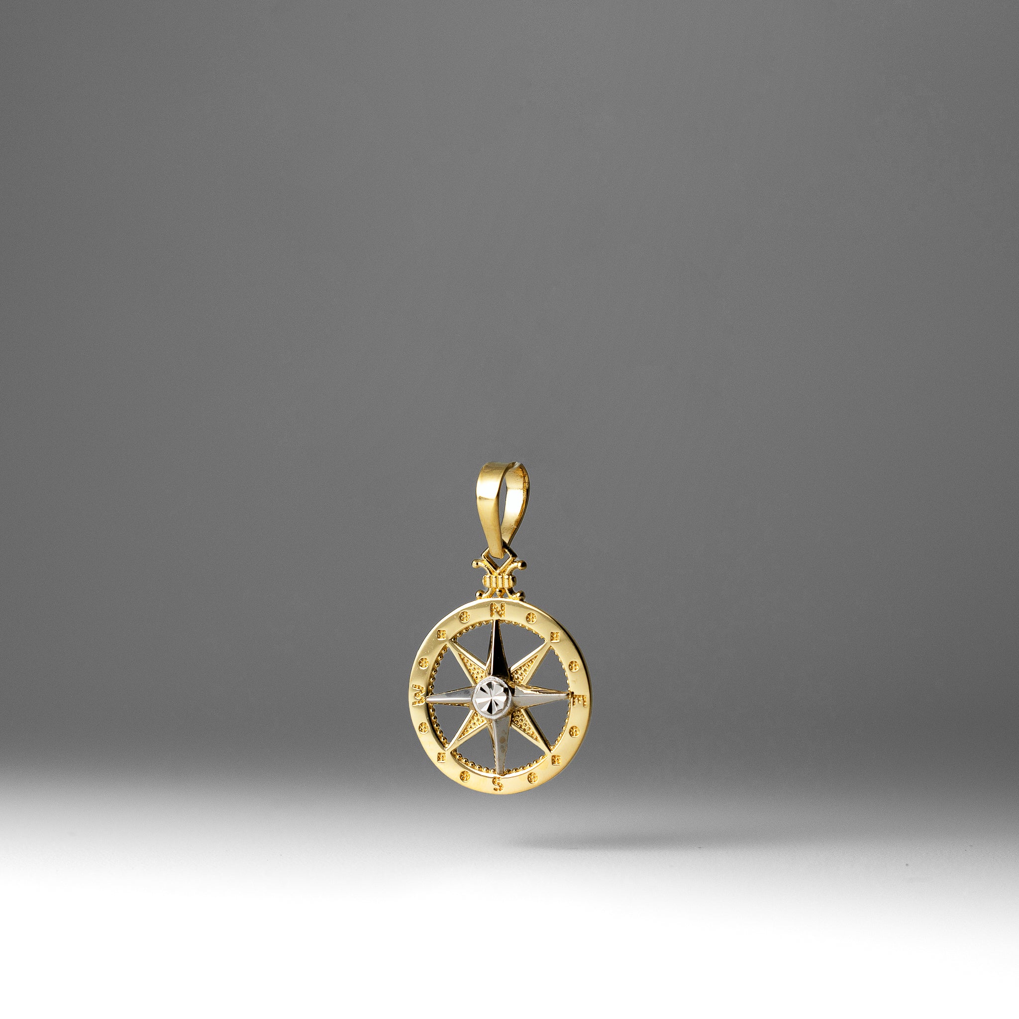 Gold Two-Tone Gold Compass Pendant Necklace - Model PT3116