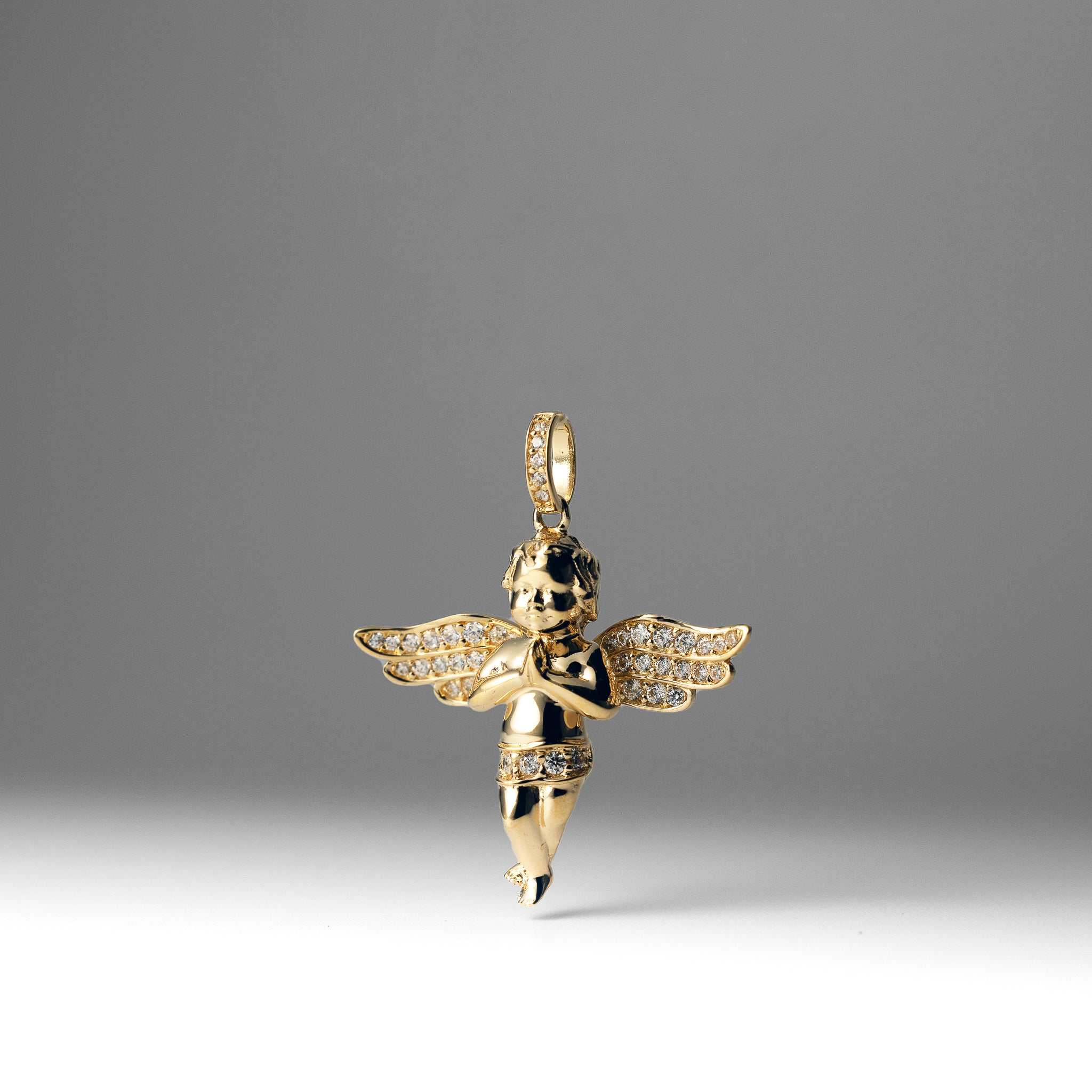 14K Gold CZ Praying Angel Pendant - Model PT2629 | Charlie & Co