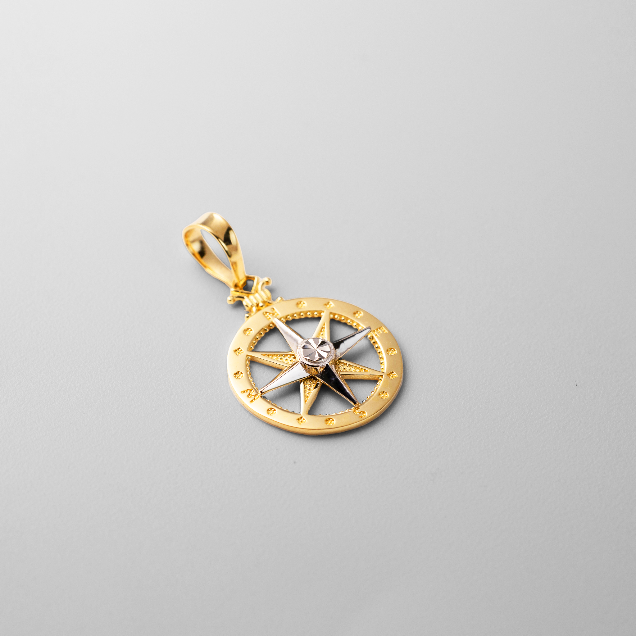 Gold Two-Tone Gold Compass Pendant Necklace - Model PT3116