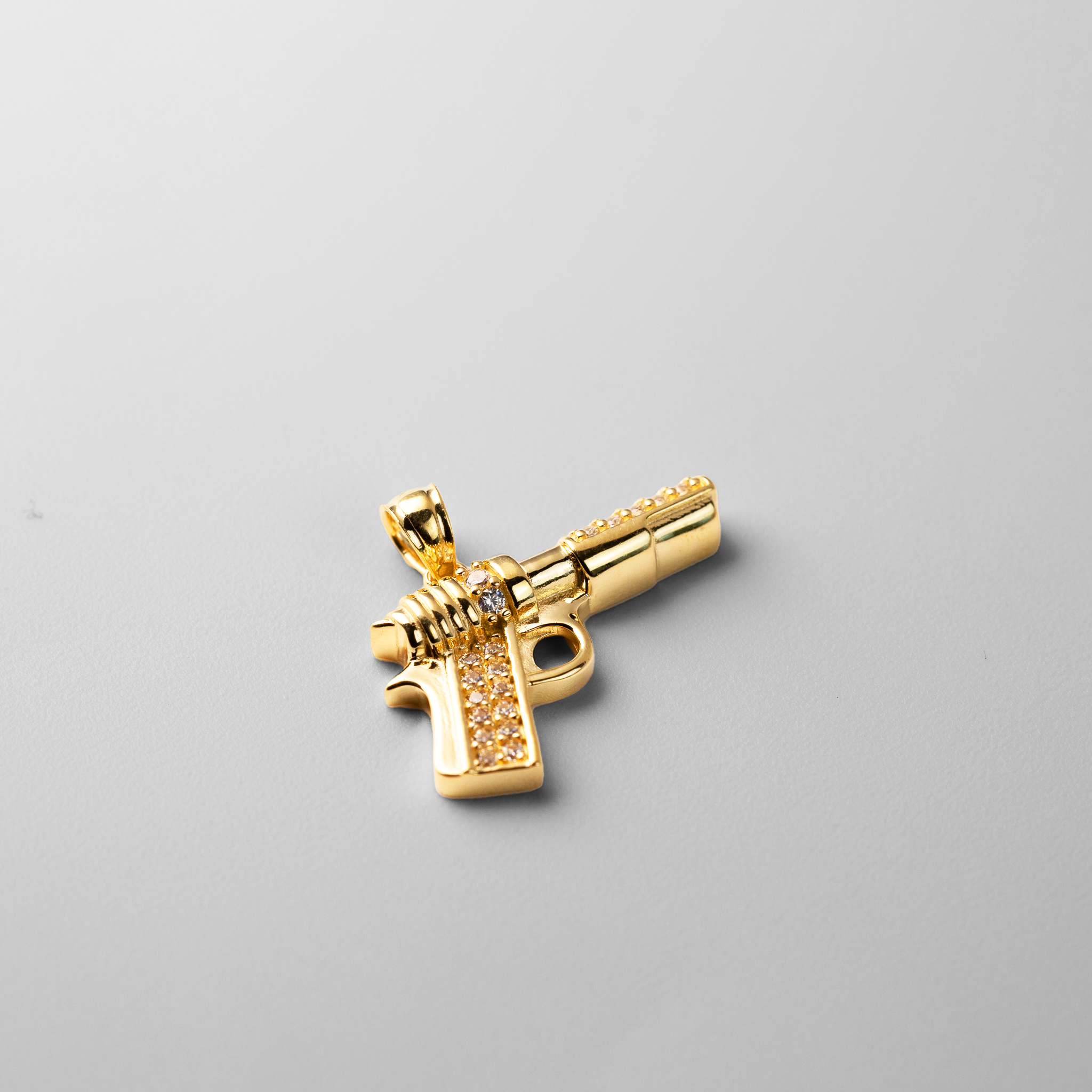 Gold With CZ Stones Pistol Pendant Necklace - Model PT2748