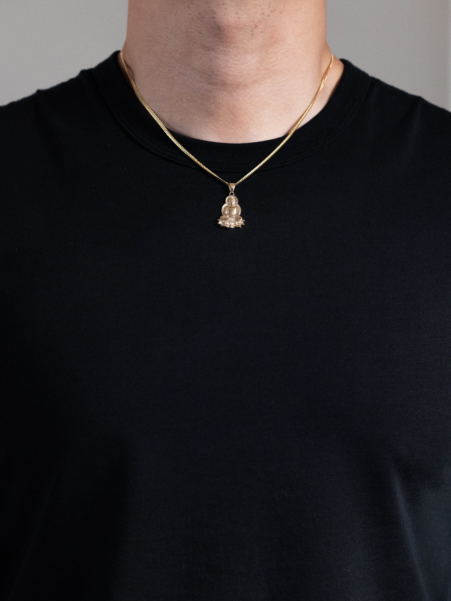 Gold Meditating Buddha On Lotus Pendant Necklace - Model PT2803 - Charlie & Co. Jewelry