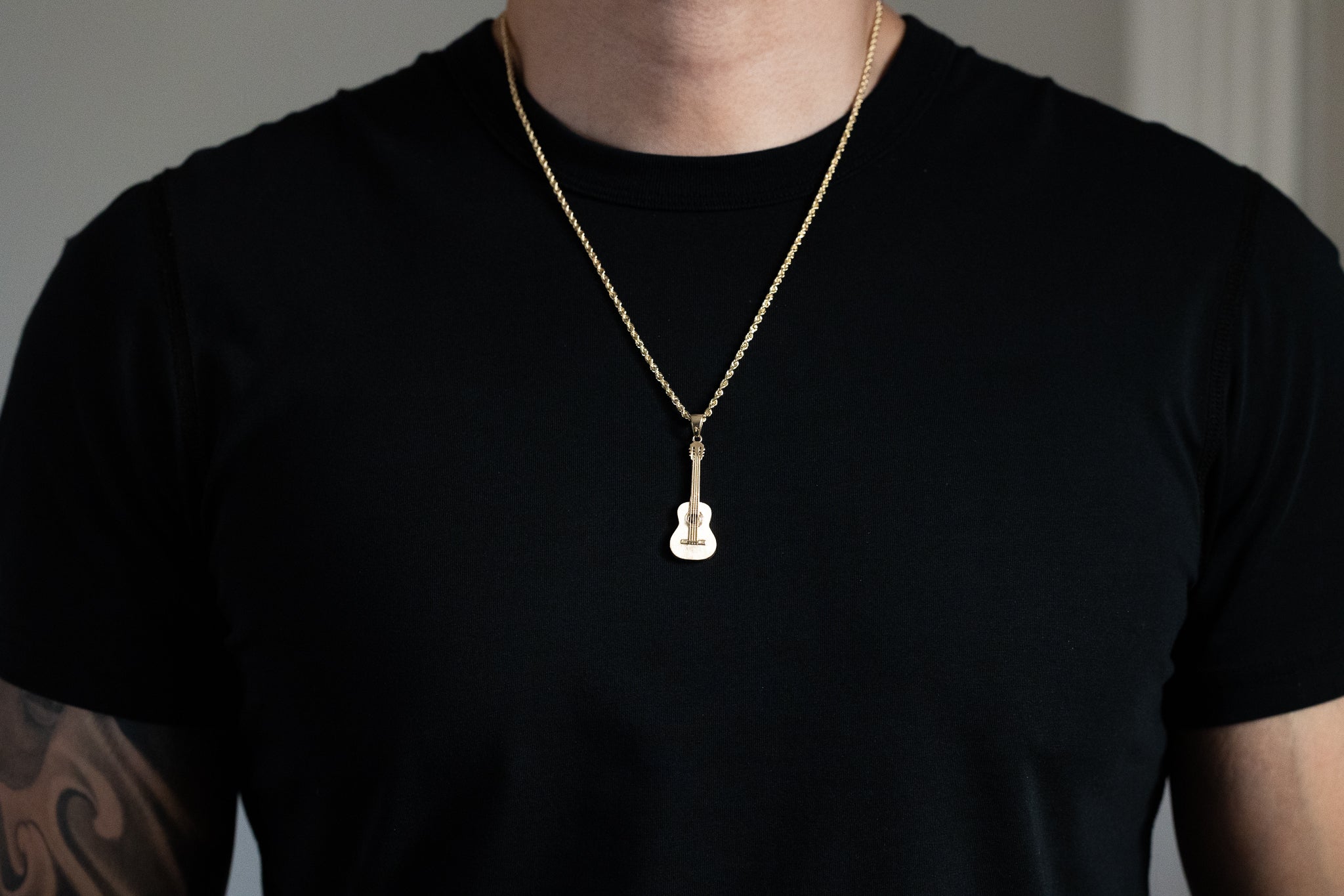 Gold Large Guitar Pendant Necklace - Model PT2859