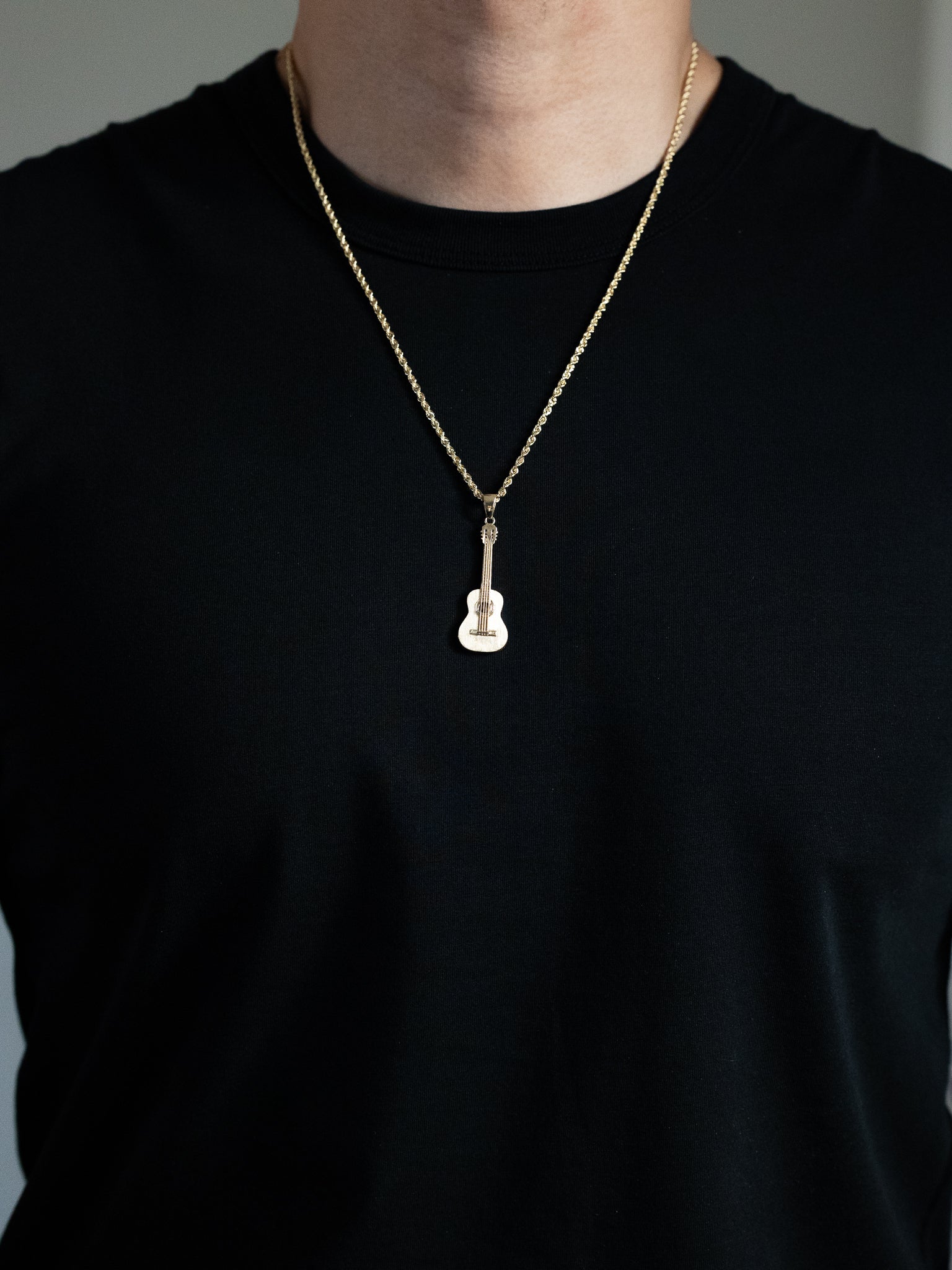 Gold Large Guitar Pendant Necklace - Model PT2859