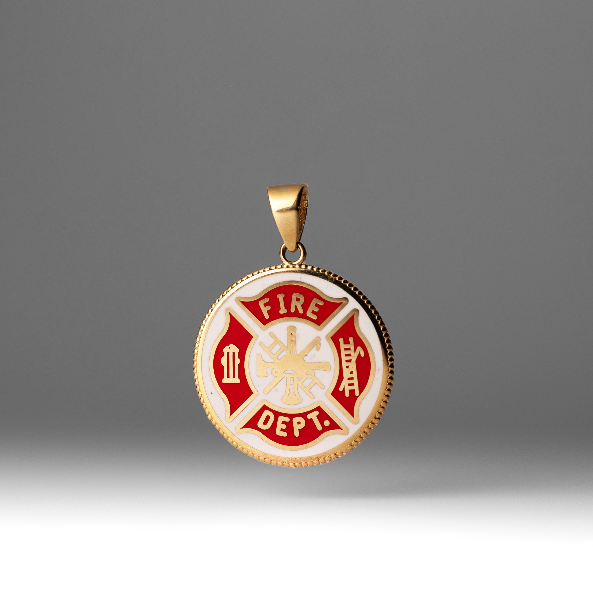 Gold Fire Dept. Double-Sided Pendant Necklace With Firefighter Emblem - Model PT2849 - Charlie & Co. Jewelry